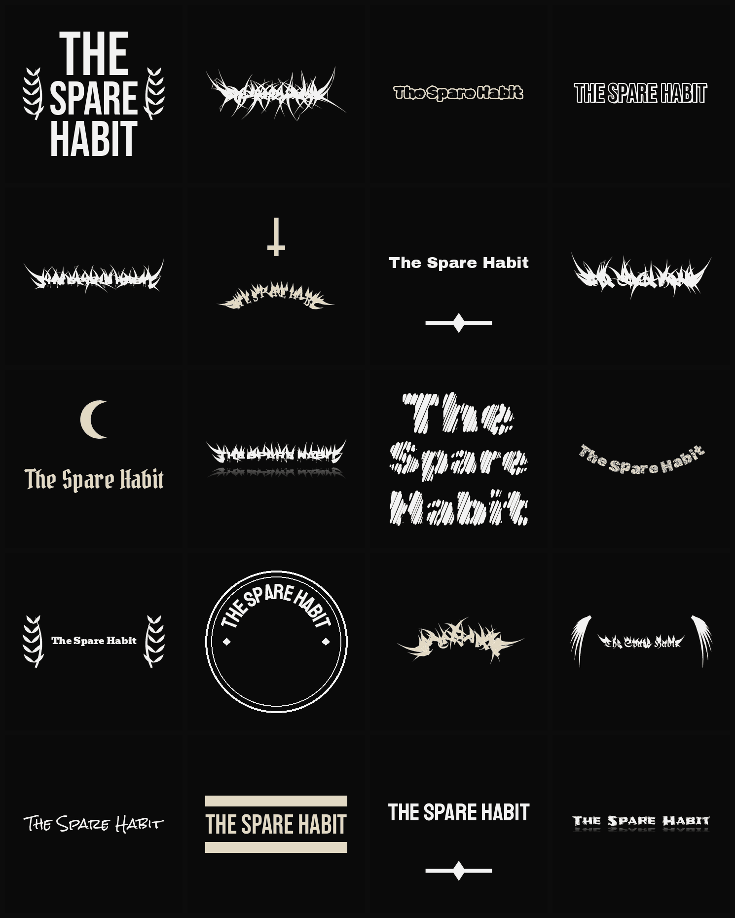 Twenty The Spare Habit band logo ideas — different faces, treatments and spike settings