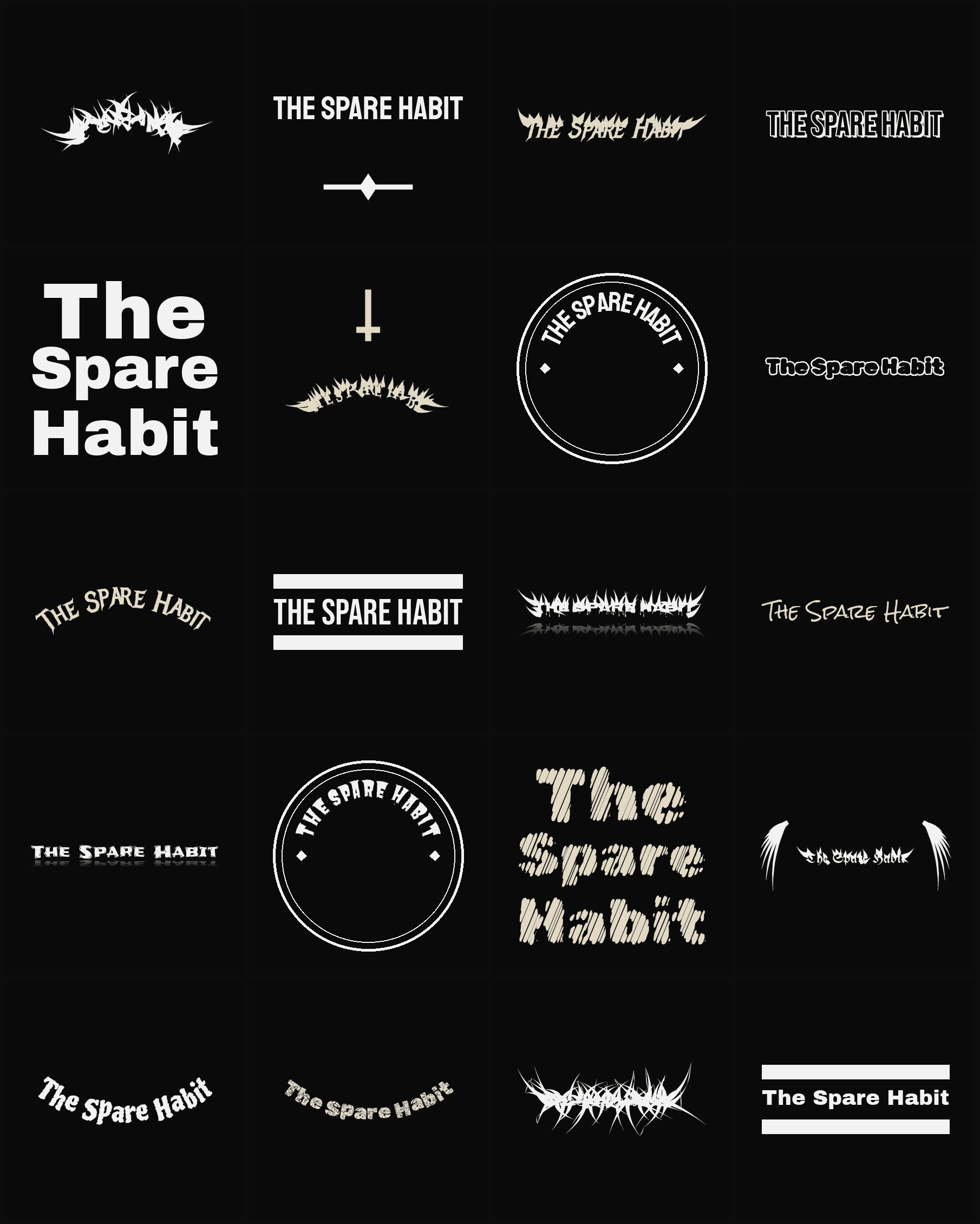 Twenty The Spare Habit band logo ideas — different faces, treatments and spike settings