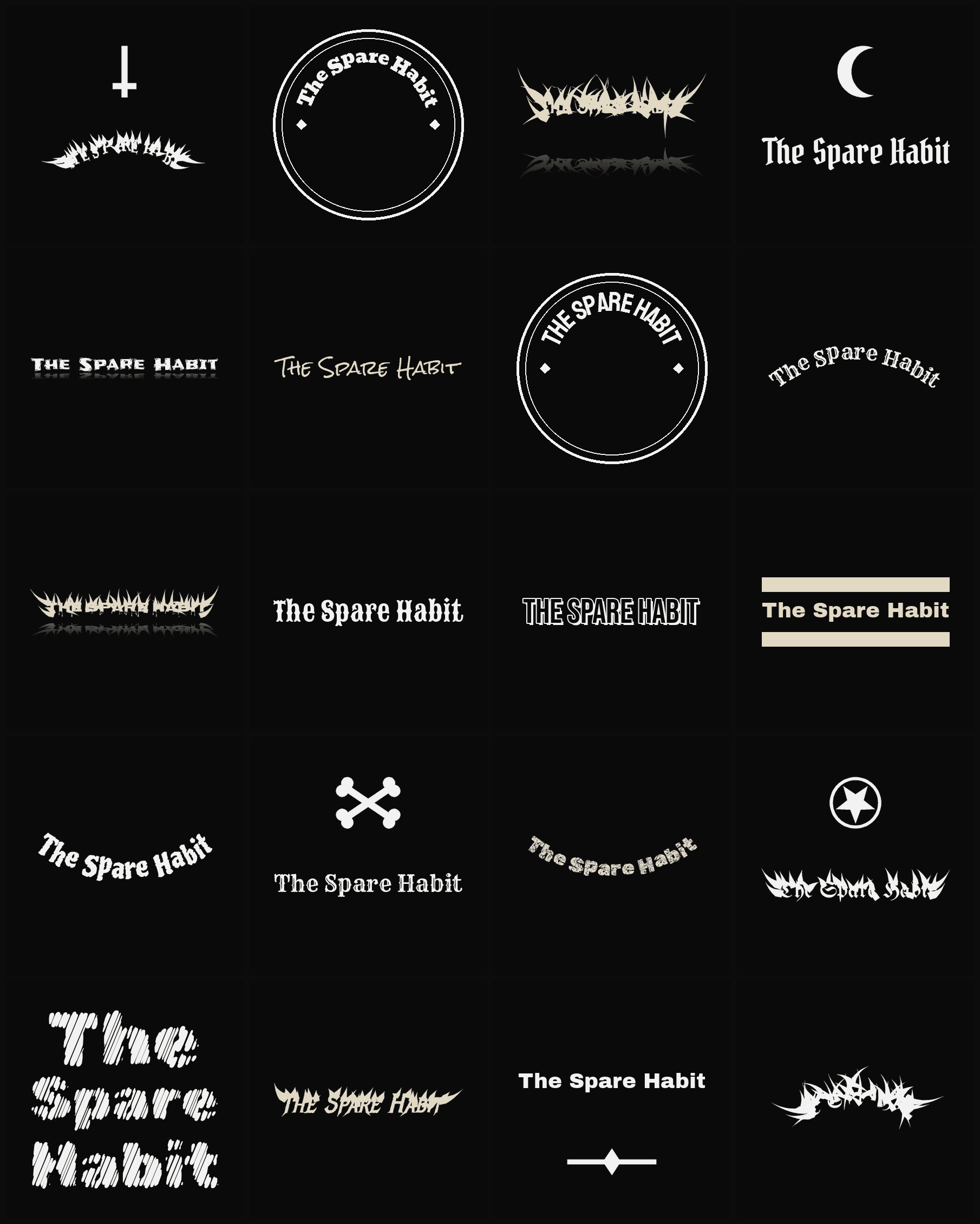 Twenty The Spare Habit band logo ideas — different faces, treatments and spike settings