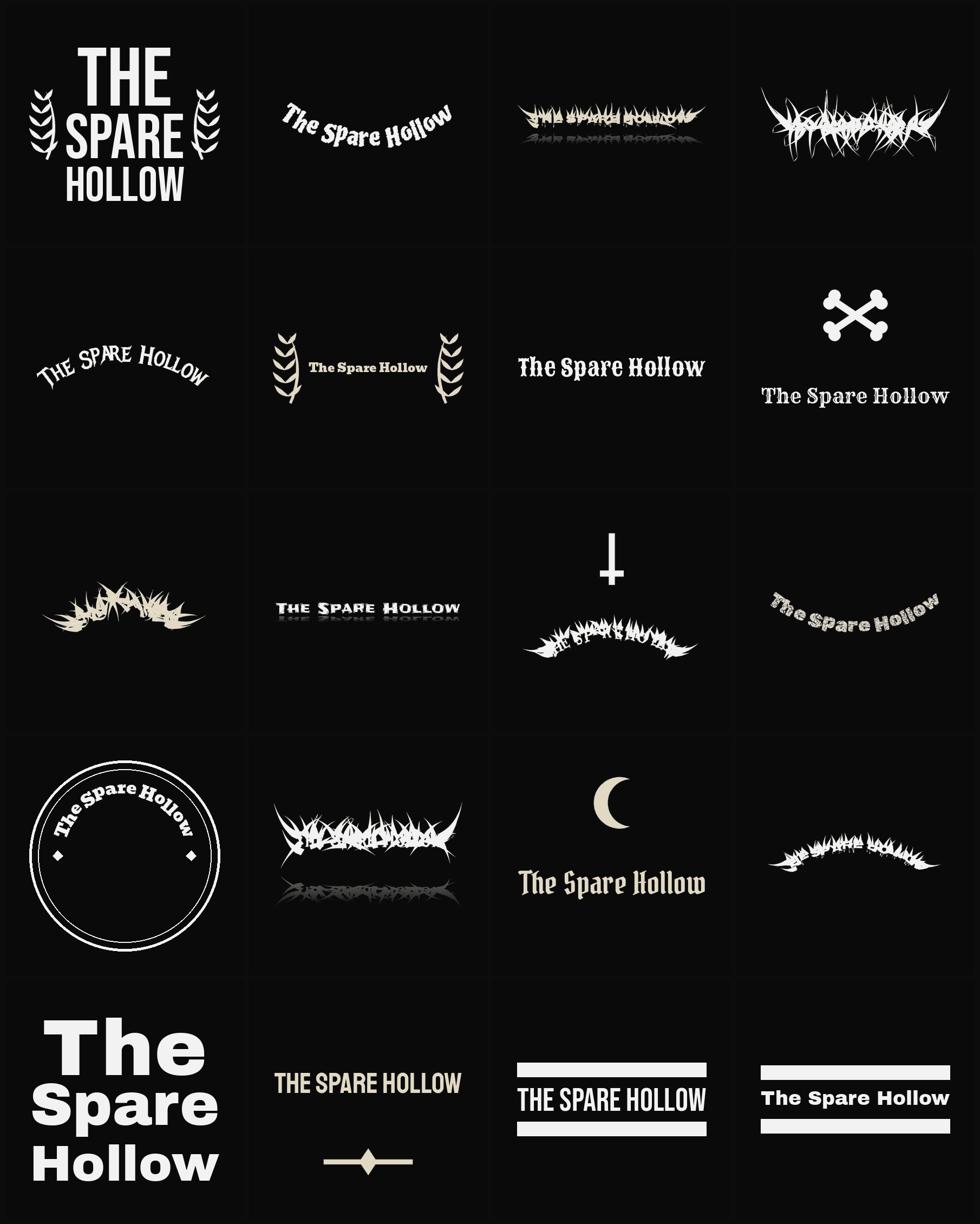 Twenty The Spare Hollow band logo ideas — different faces, treatments and spike settings