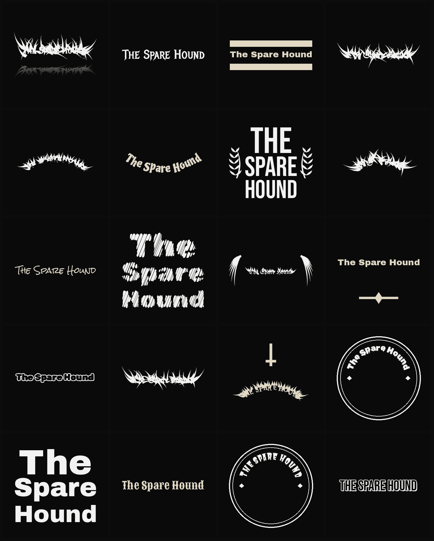 Twenty The Spare Hound band logo ideas — different faces, treatments and spike settings