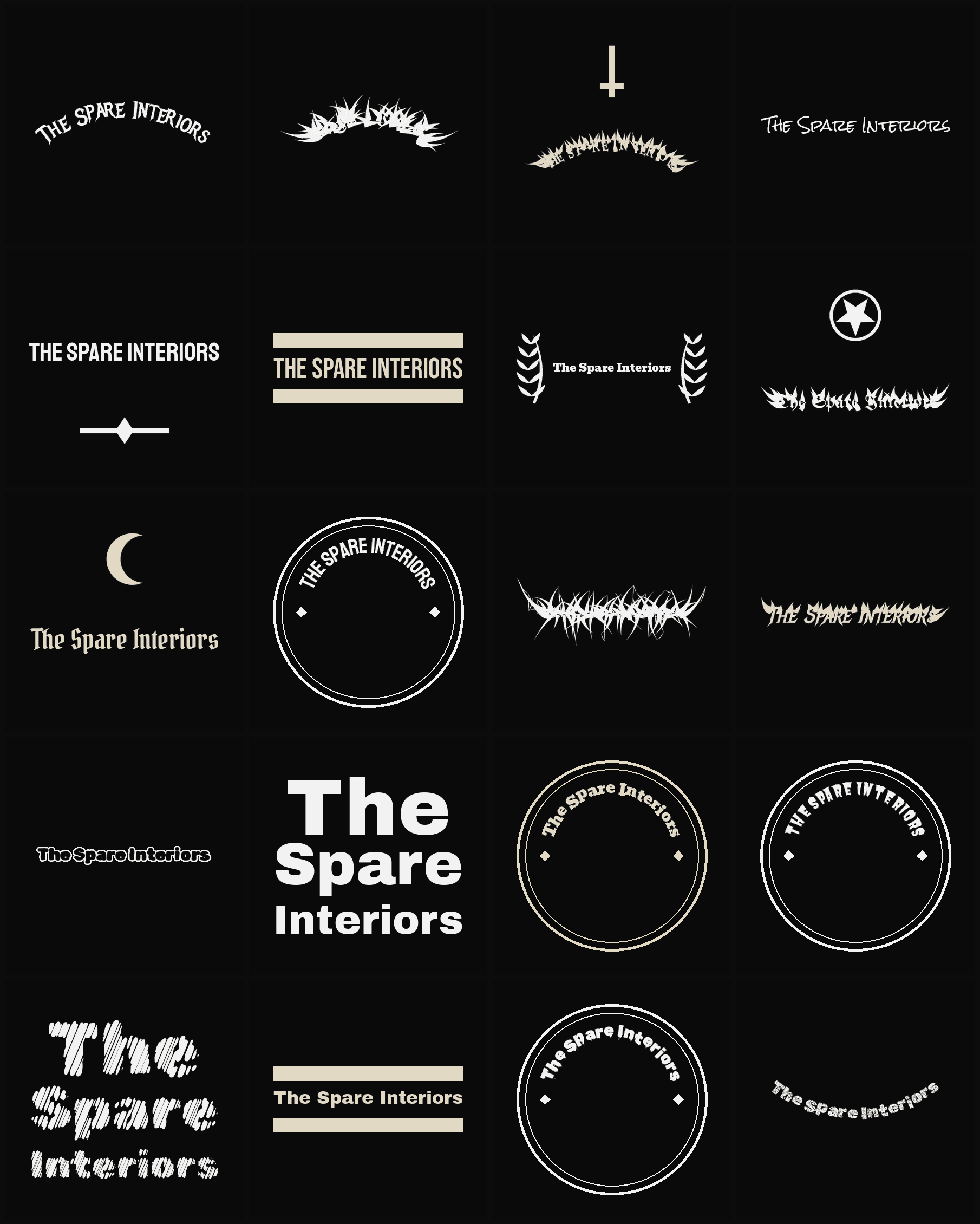 Twenty The Spare Interiors band logo ideas — different faces, treatments and spike settings