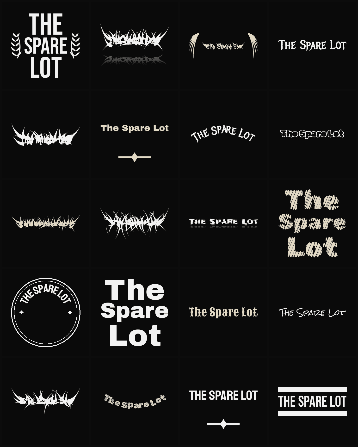 Twenty The Spare Lot band logo ideas — different faces, treatments and spike settings