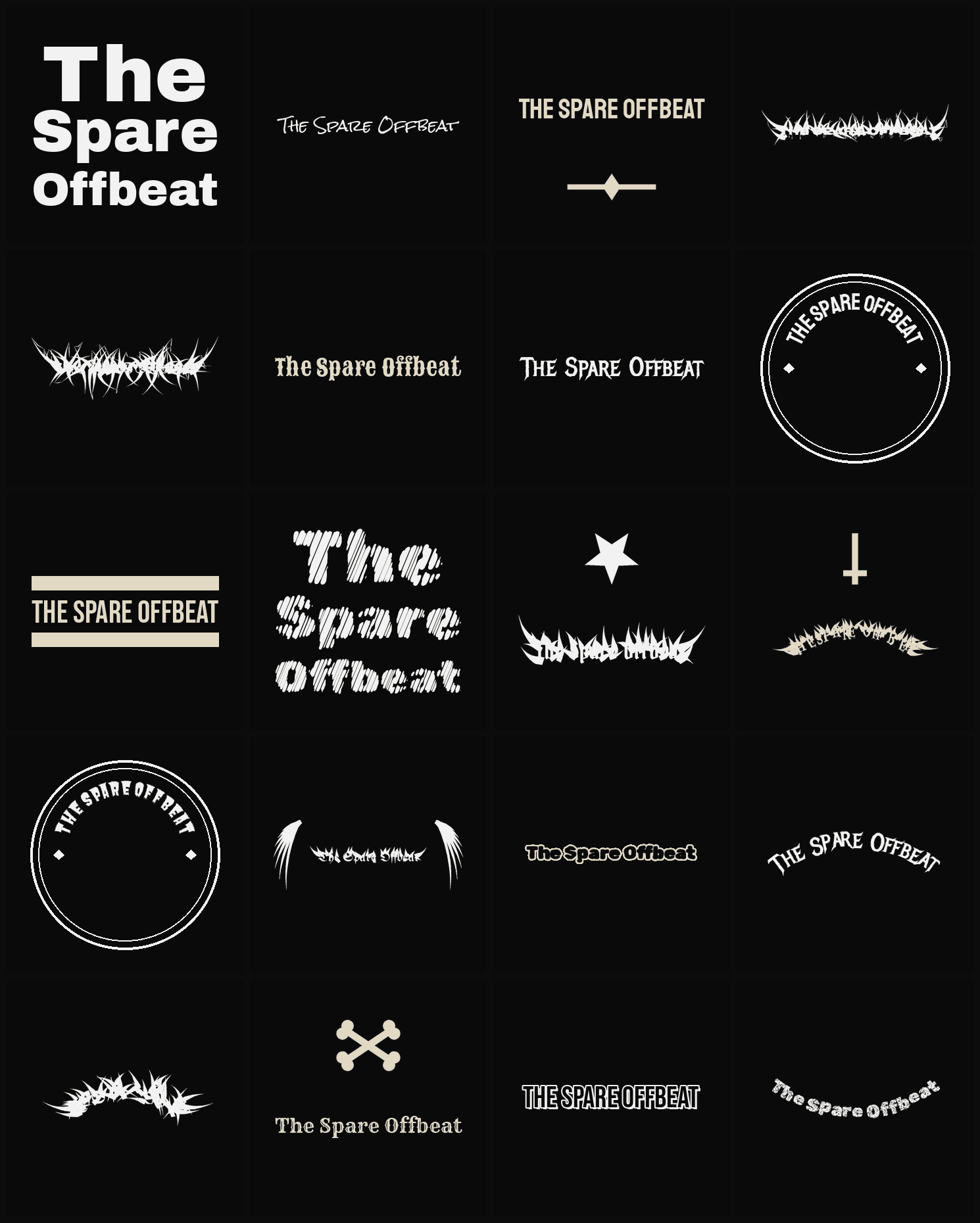 Twenty The Spare Offbeat band logo ideas — different faces, treatments and spike settings