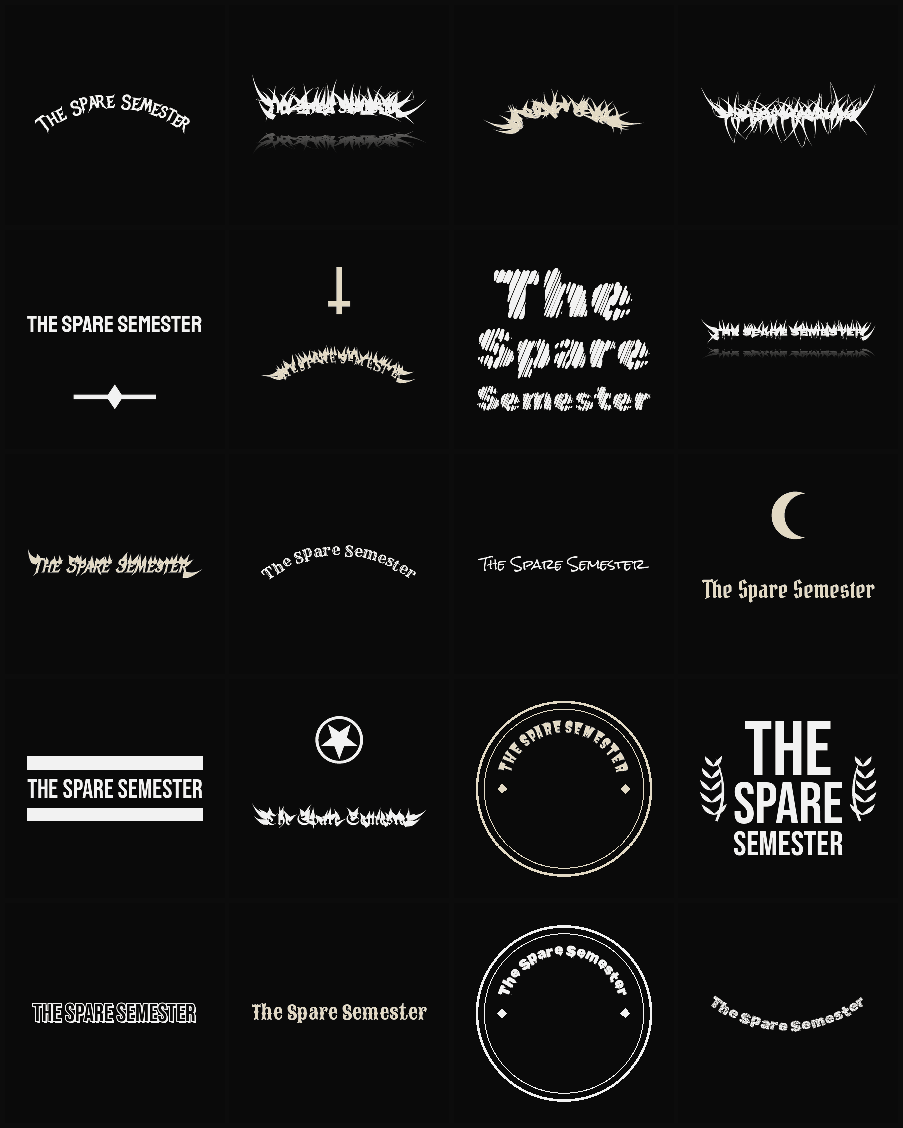 Twenty The Spare Semester band logo ideas — different faces, treatments and spike settings