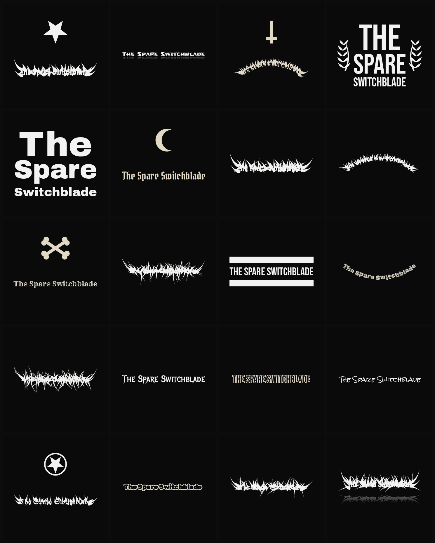 Twenty The Spare Switchblade band logo ideas — different faces, treatments and spike settings