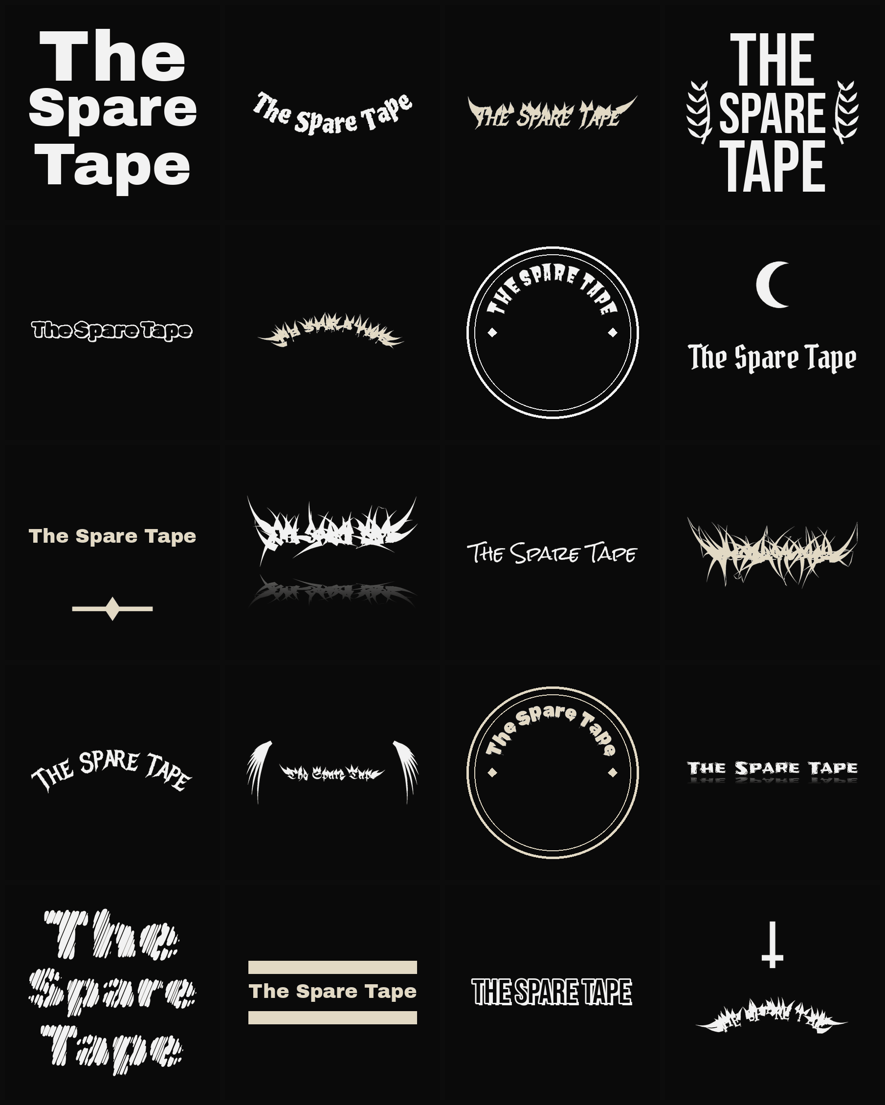 Twenty The Spare Tape band logo ideas — different faces, treatments and spike settings