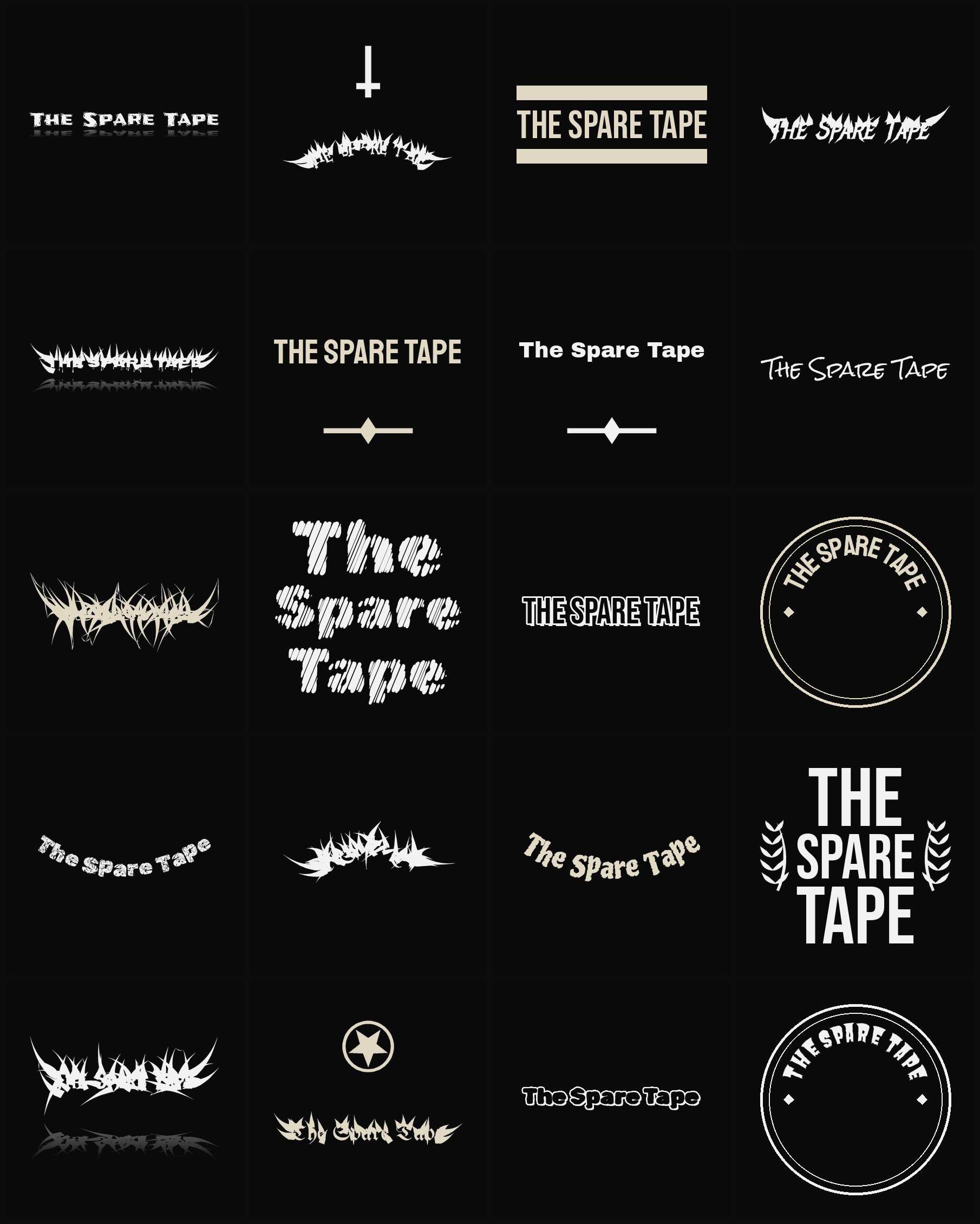 Twenty The Spare Tape band logo ideas — different faces, treatments and spike settings