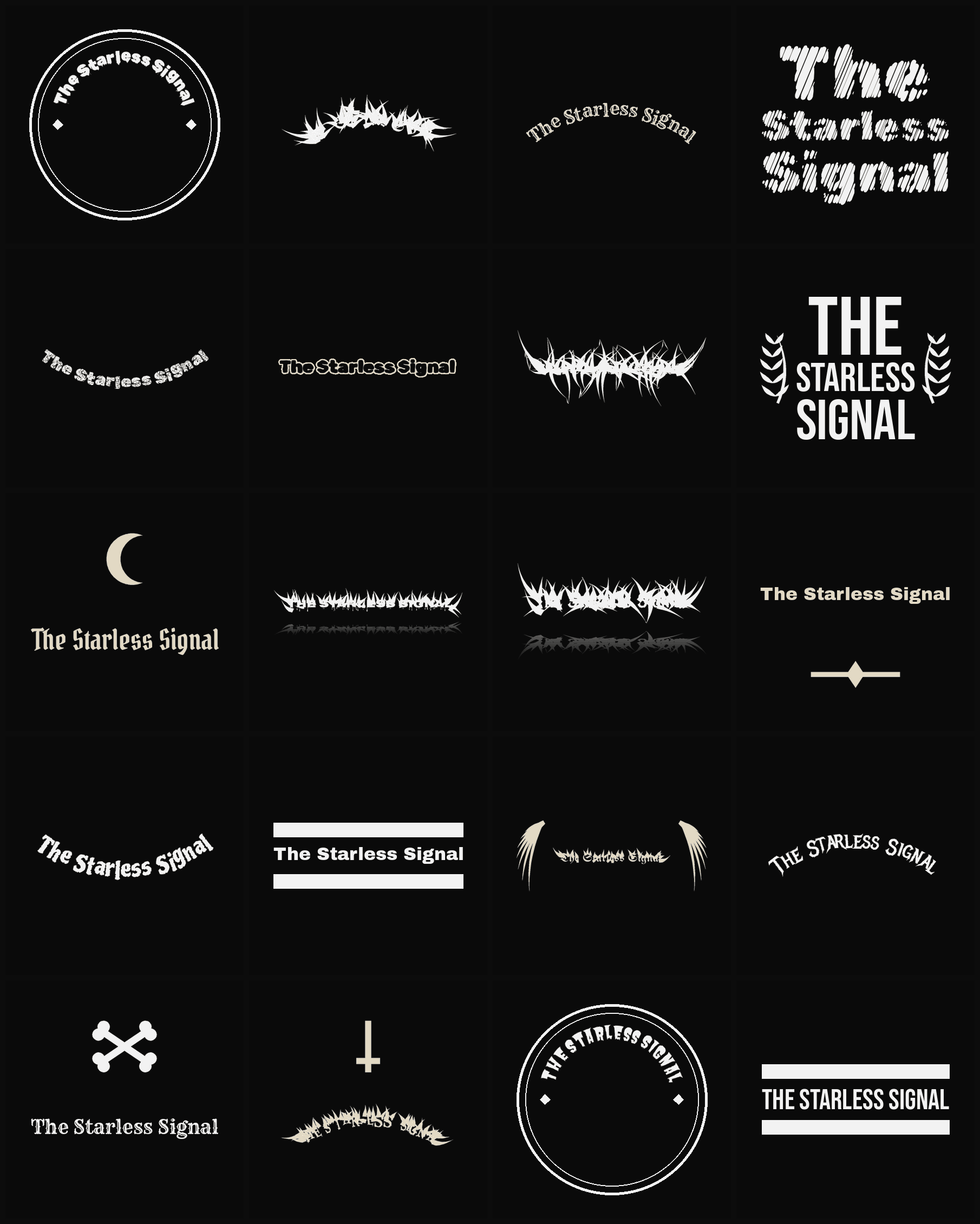 Twenty The Starless Signal band logo ideas — different faces, treatments and spike settings