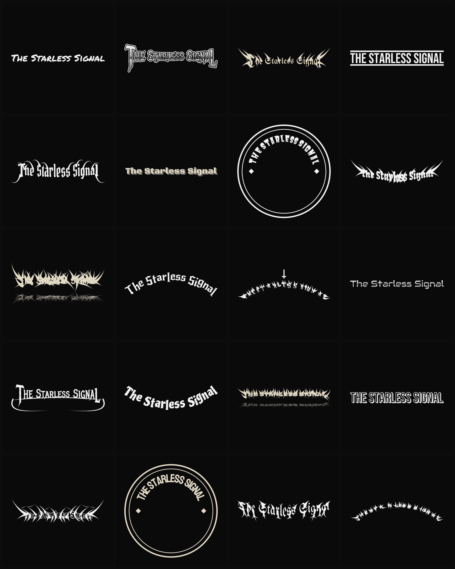 Twenty The Starless Signal band logo ideas — different faces, treatments and spike settings
