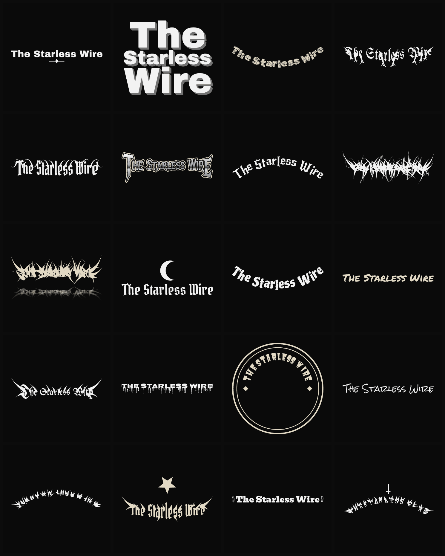 Twenty The Starless Wire band logo ideas — different faces, treatments and spike settings