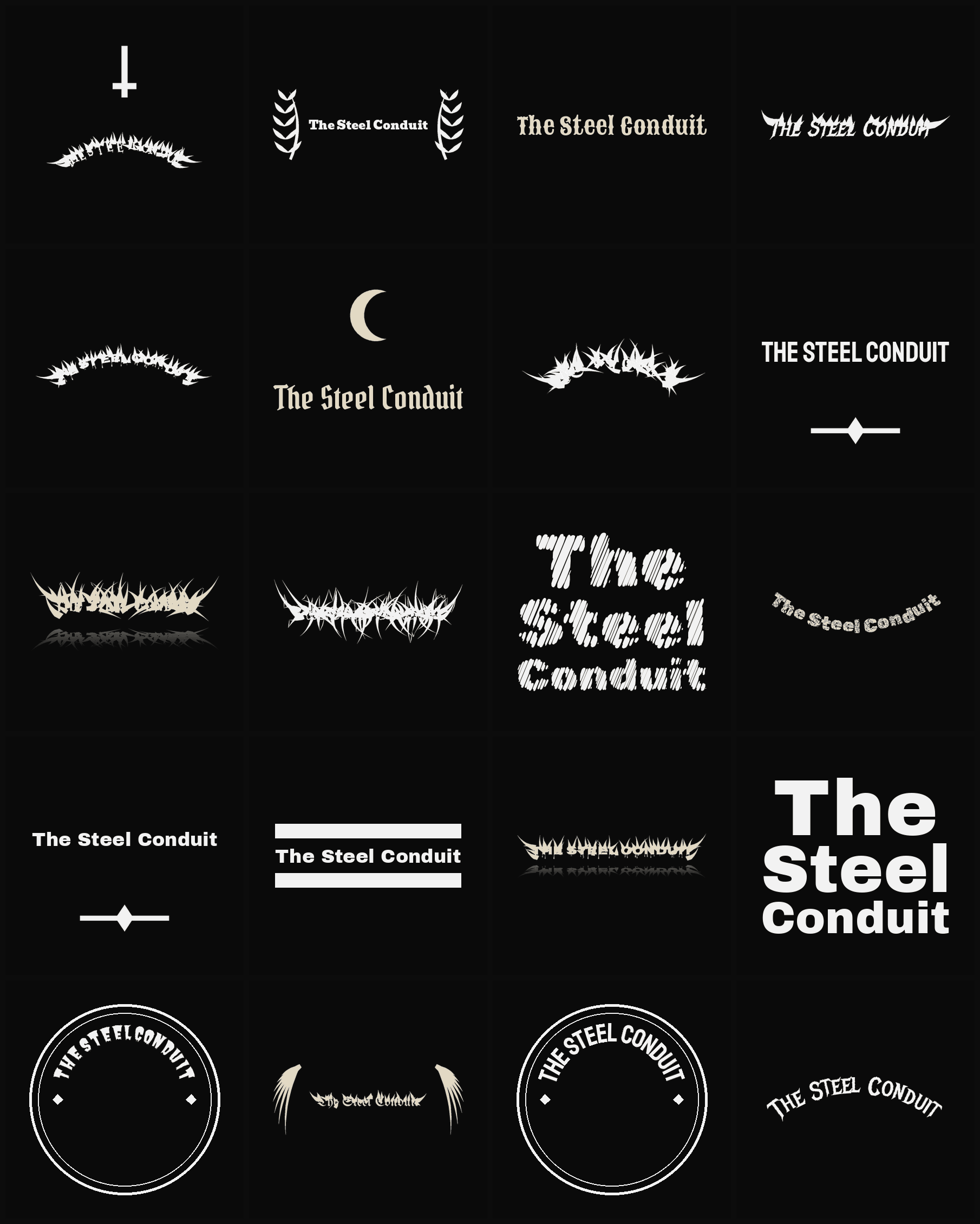 Twenty The Steel Conduit band logo ideas — different faces, treatments and spike settings