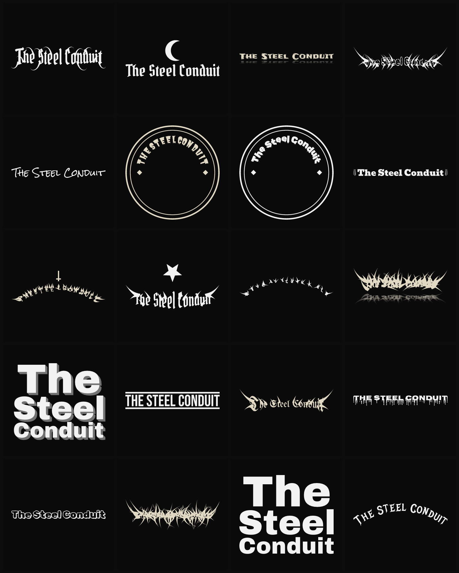 Twenty The Steel Conduit band logo ideas — different faces, treatments and spike settings