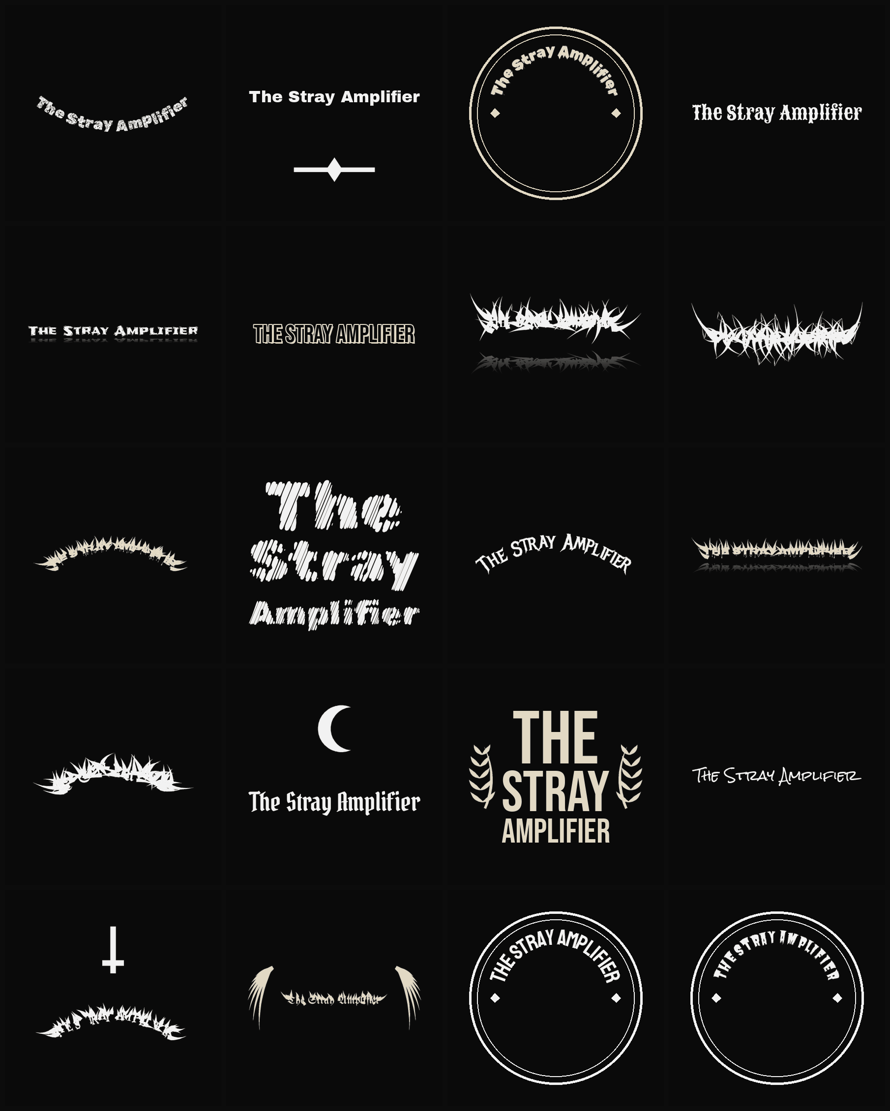 Twenty The Stray Amplifier band logo ideas — different faces, treatments and spike settings