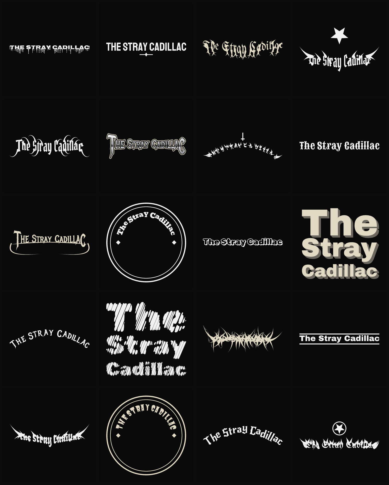 Twenty The Stray Cadillac band logo ideas — different faces, treatments and spike settings