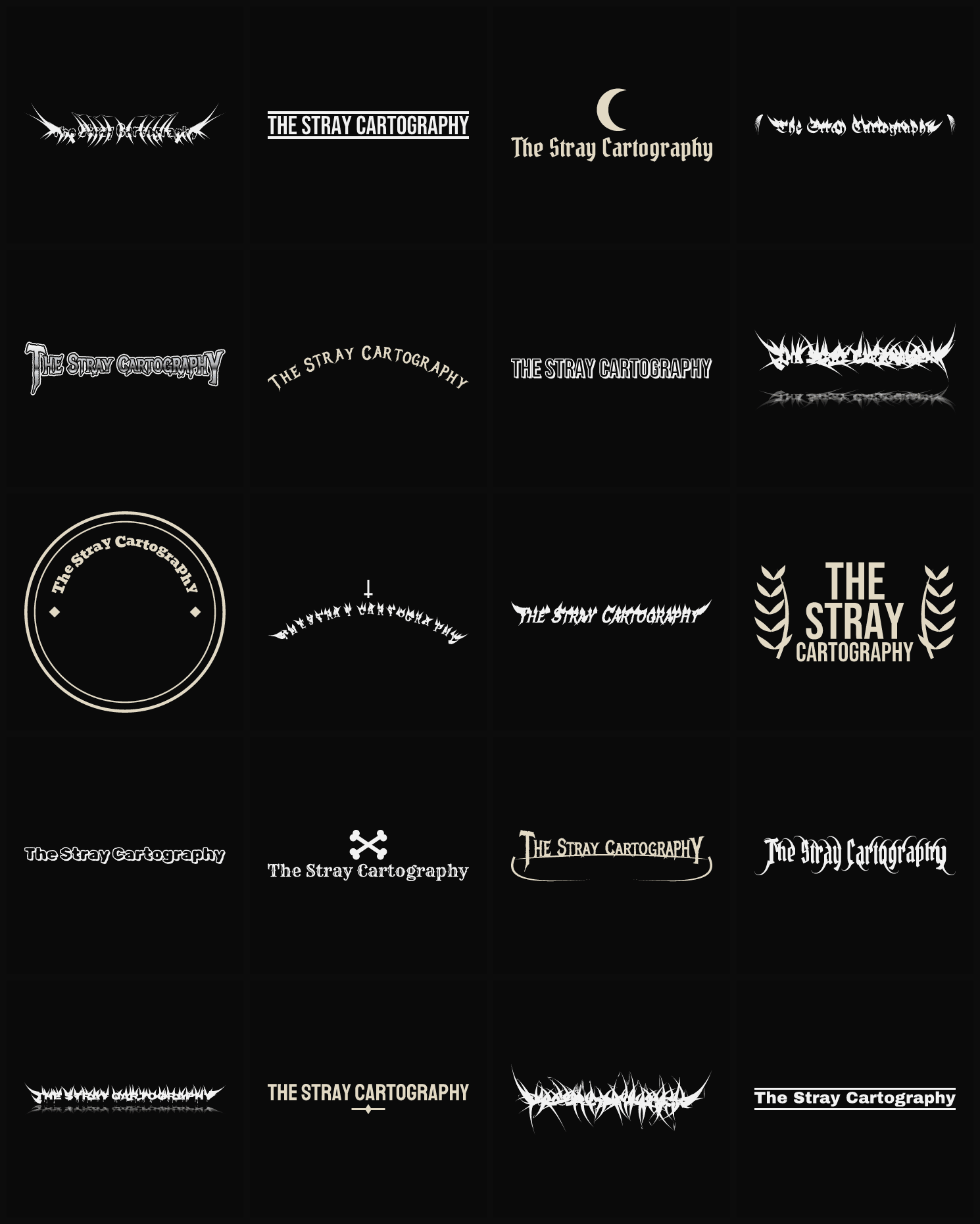 Twenty The Stray Cartography band logo ideas — different faces, treatments and spike settings