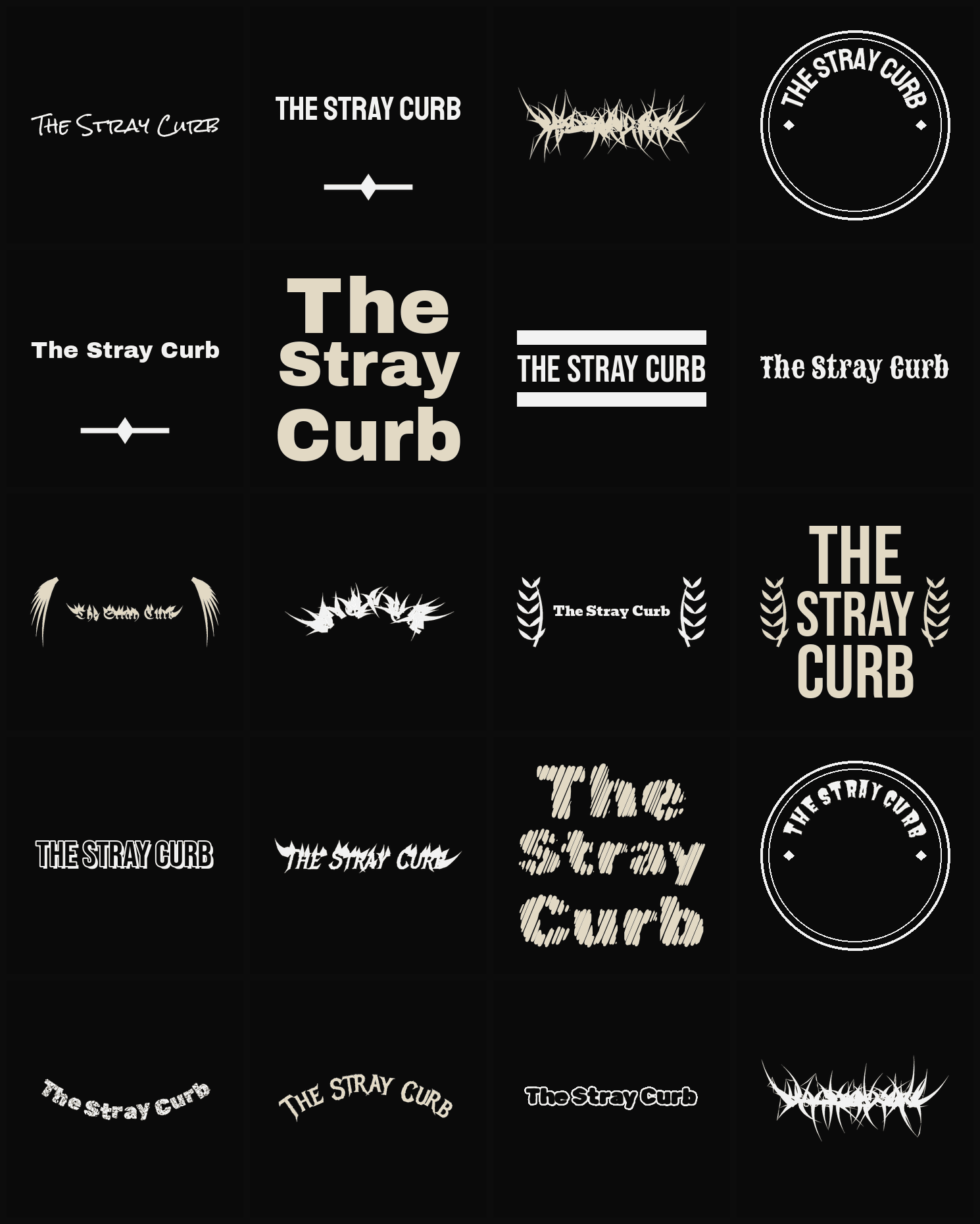 Twenty The Stray Curb band logo ideas — different faces, treatments and spike settings