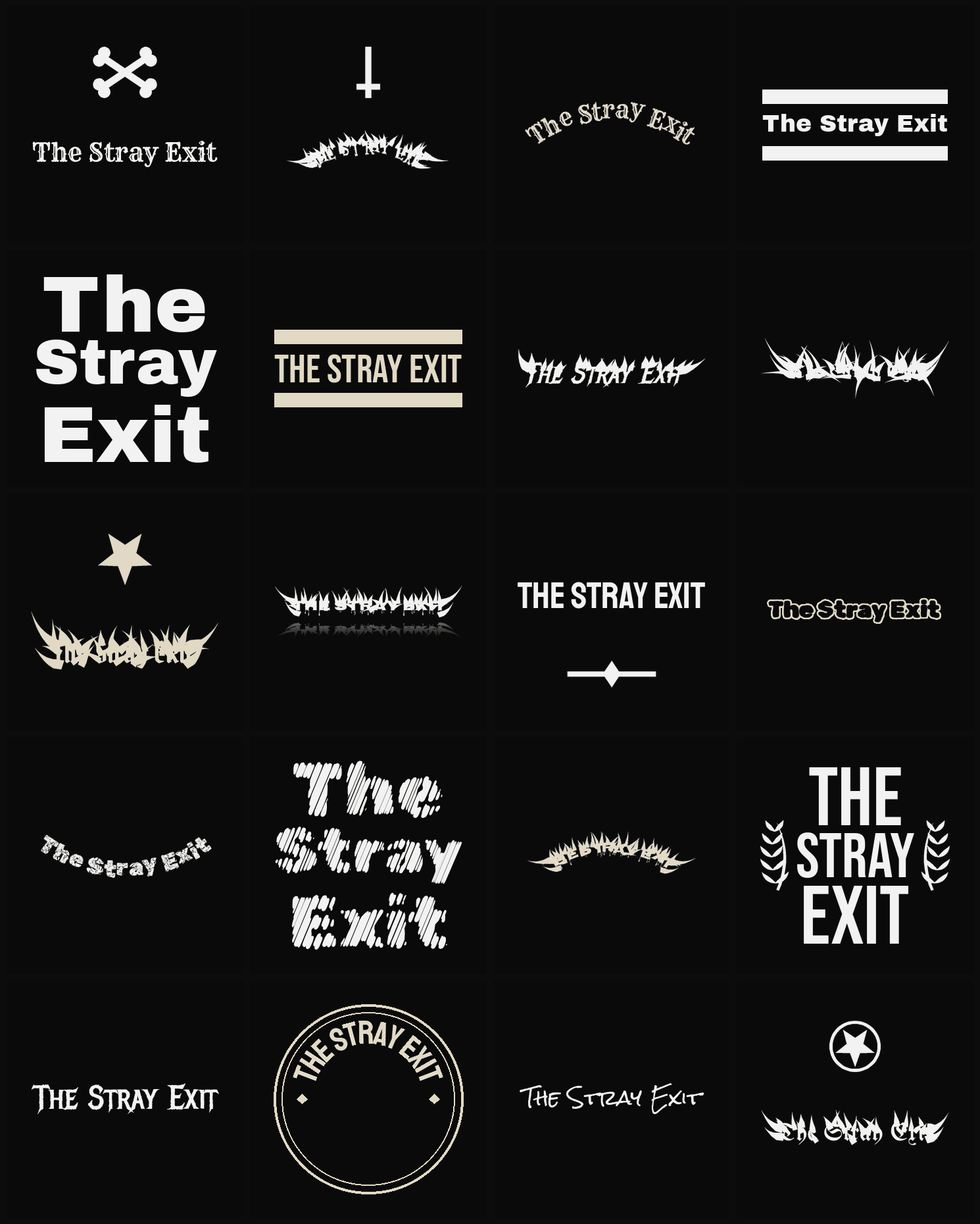Twenty The Stray Exit band logo ideas — different faces, treatments and spike settings