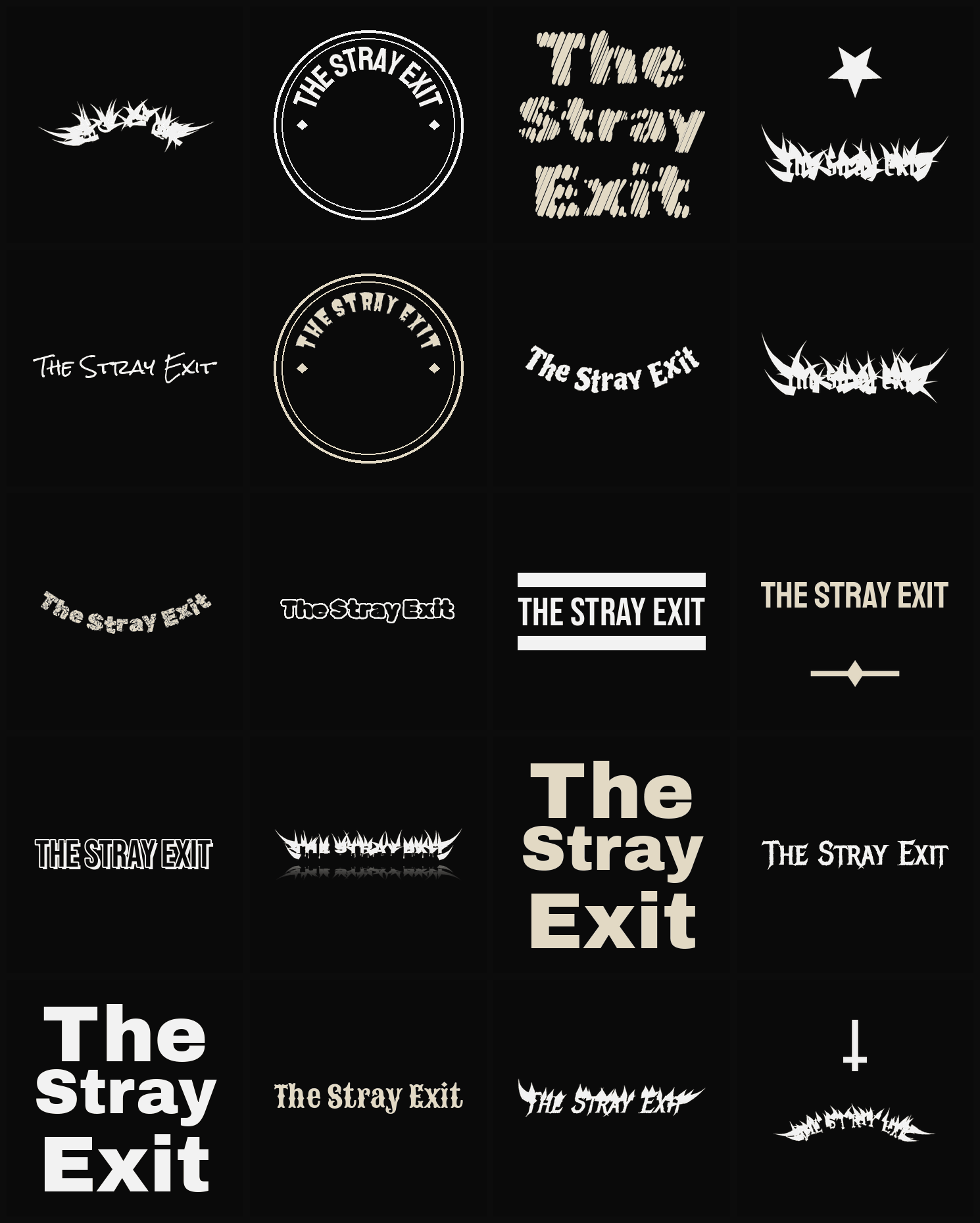 Twenty The Stray Exit band logo ideas — different faces, treatments and spike settings