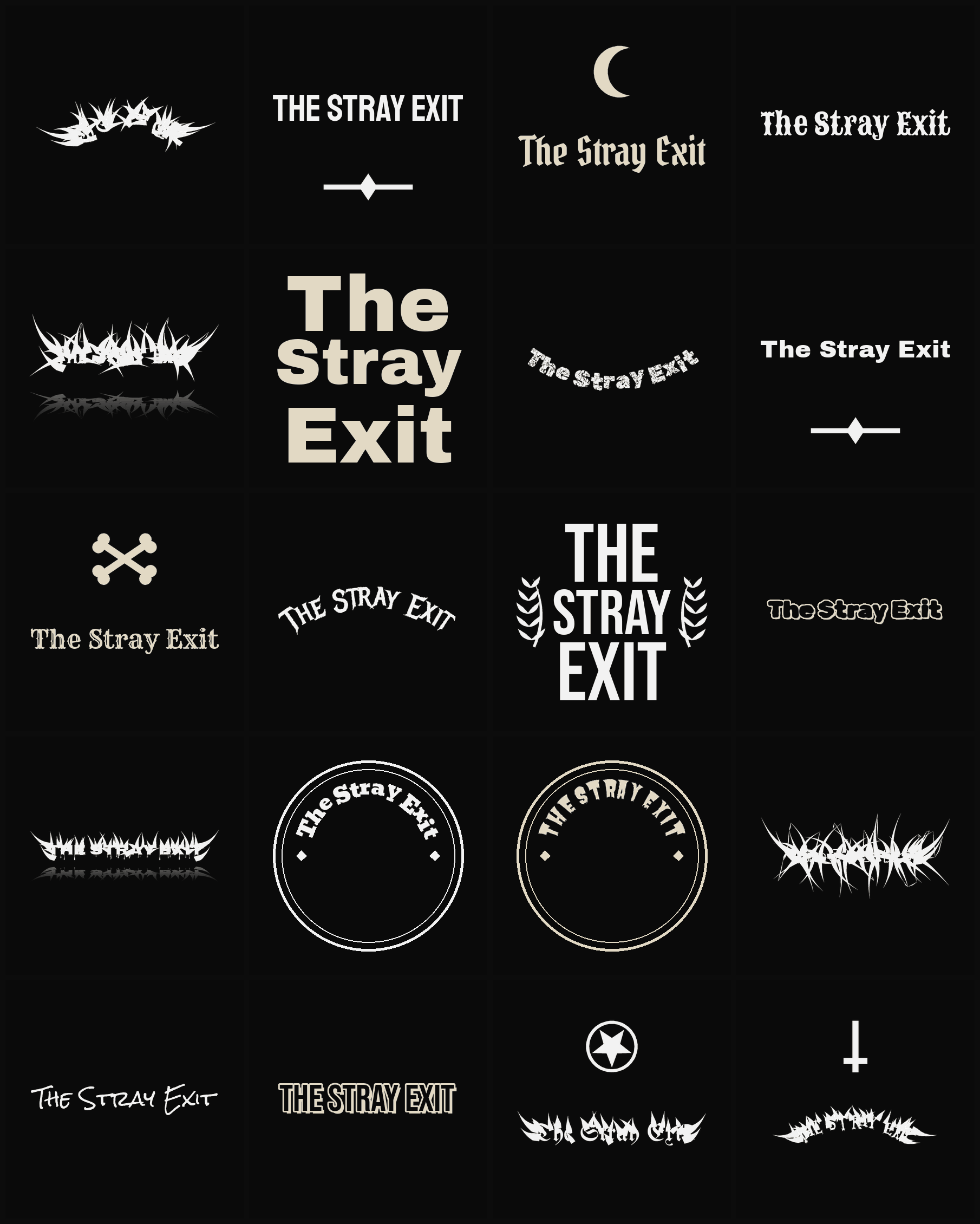 Twenty The Stray Exit band logo ideas — different faces, treatments and spike settings