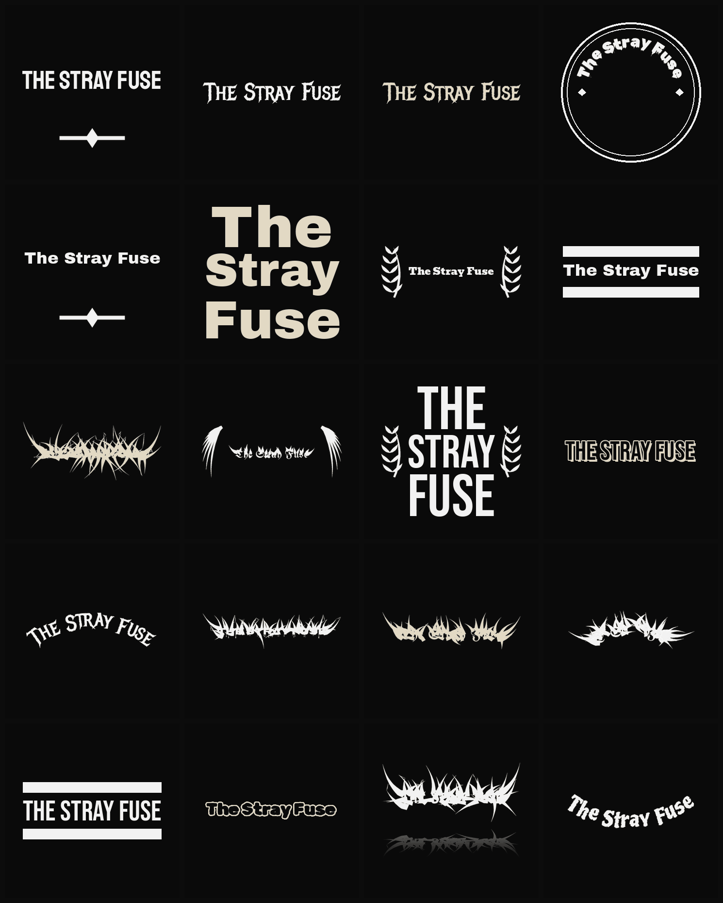Twenty The Stray Fuse band logo ideas — different faces, treatments and spike settings