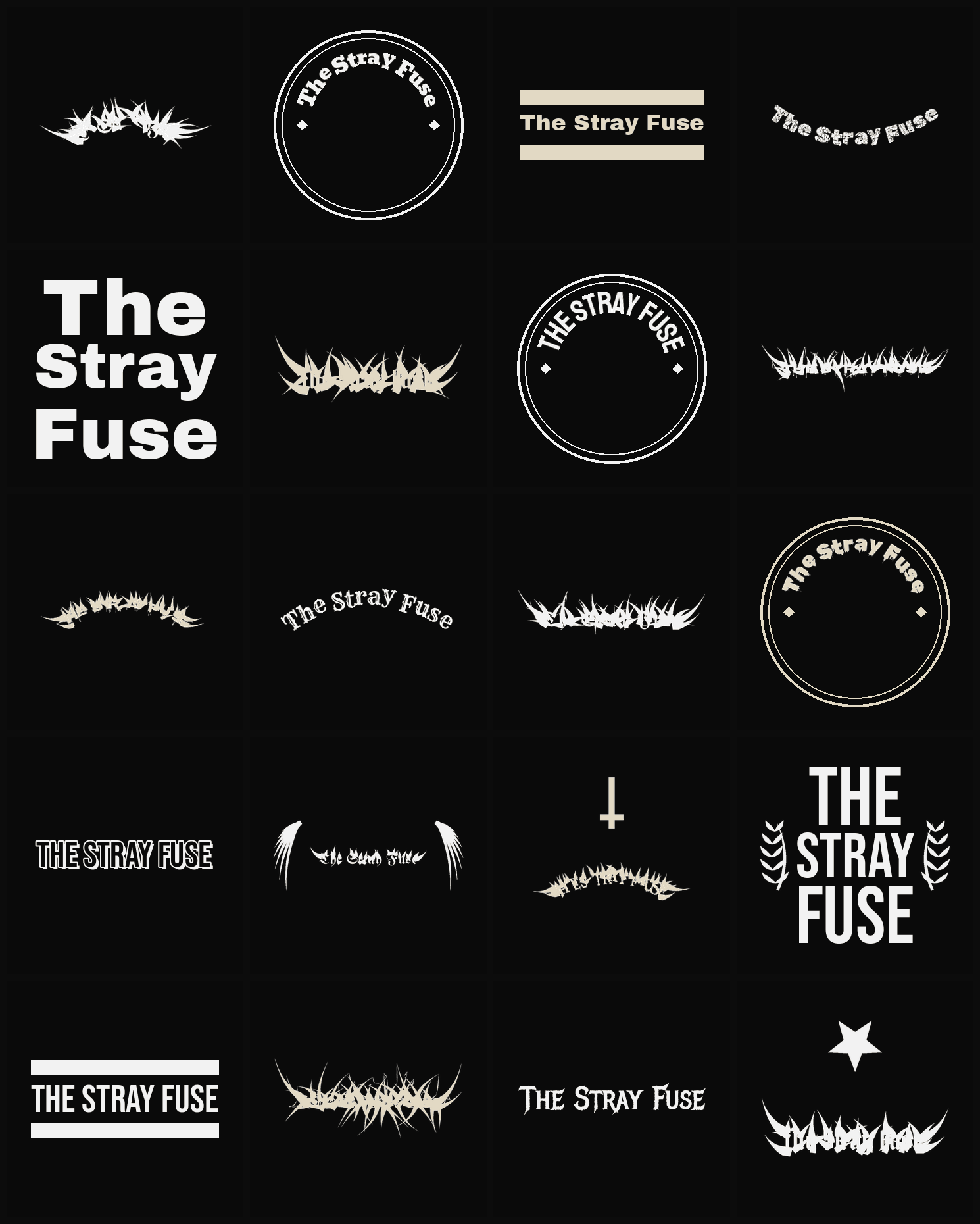 Twenty The Stray Fuse band logo ideas — different faces, treatments and spike settings