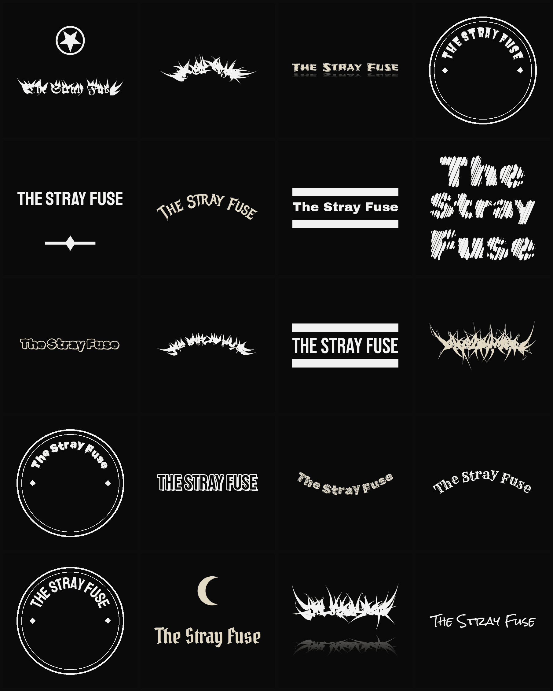 Twenty The Stray Fuse band logo ideas — different faces, treatments and spike settings