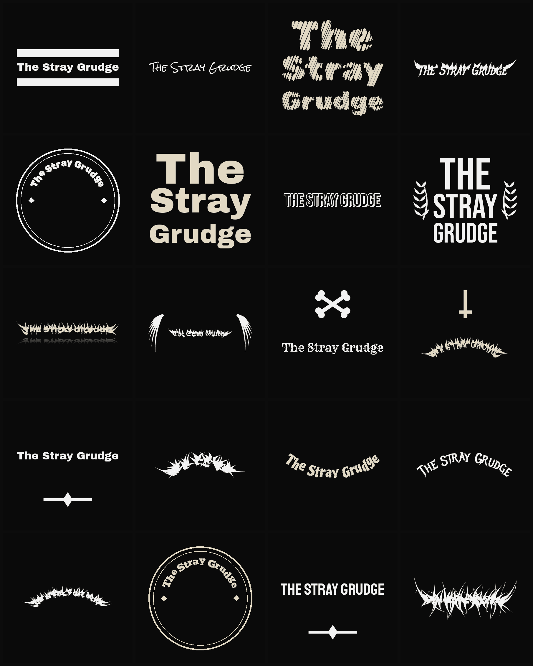 Twenty The Stray Grudge band logo ideas — different faces, treatments and spike settings