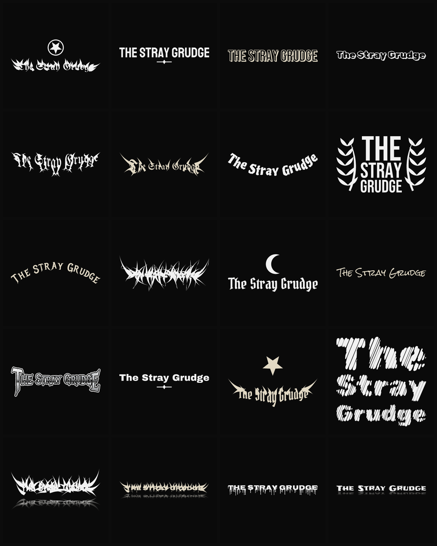 Twenty The Stray Grudge band logo ideas — different faces, treatments and spike settings