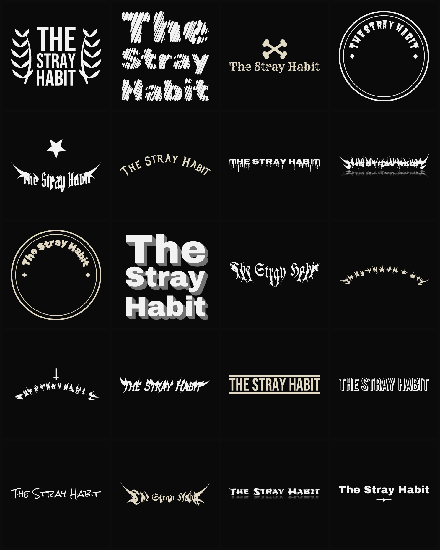 Twenty The Stray Habit band logo ideas — different faces, treatments and spike settings
