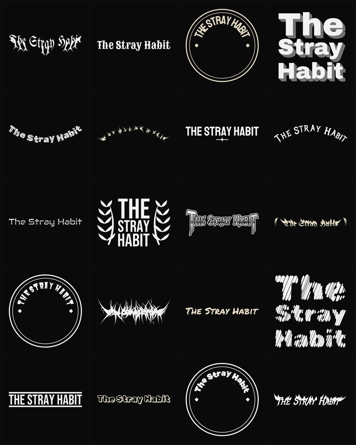 Twenty The Stray Habit band logo ideas — different faces, treatments and spike settings