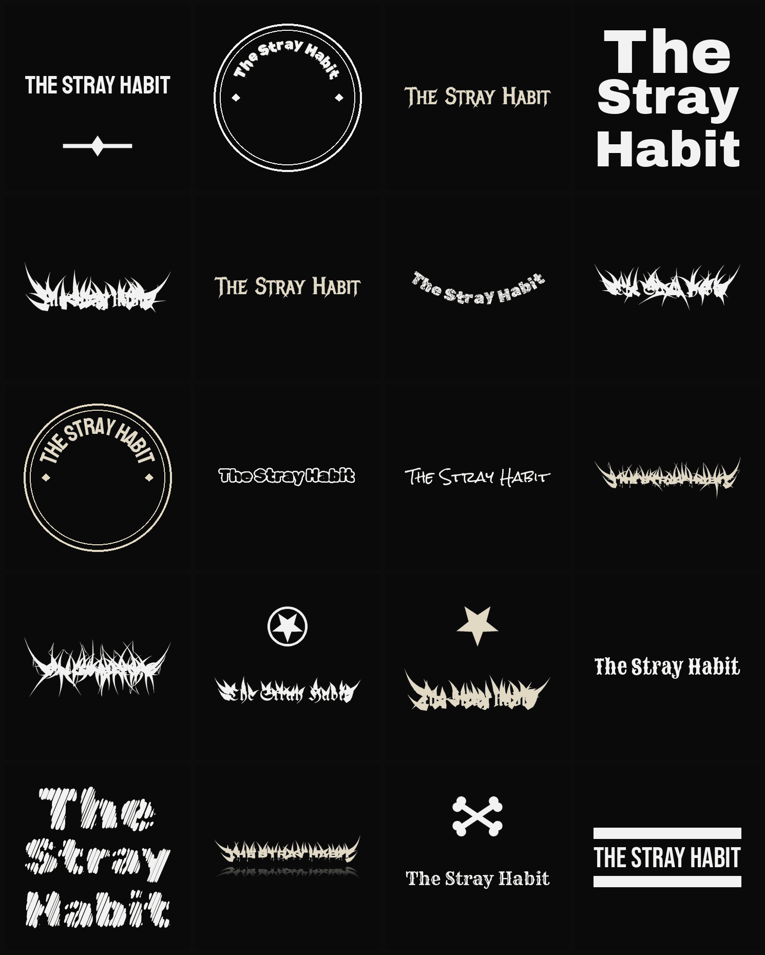 Twenty The Stray Habit band logo ideas — different faces, treatments and spike settings