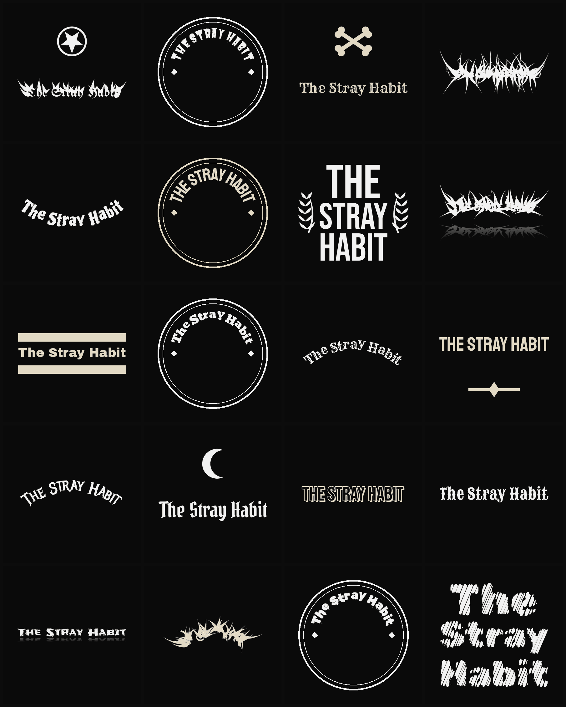 Twenty The Stray Habit band logo ideas — different faces, treatments and spike settings