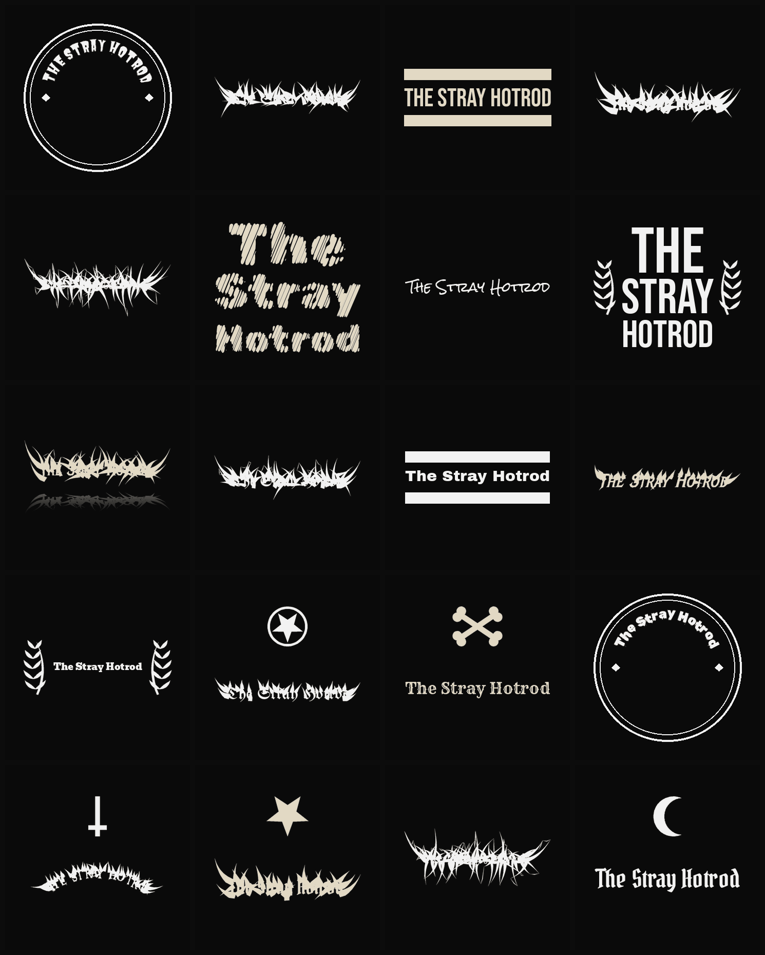 Twenty The Stray Hotrod band logo ideas — different faces, treatments and spike settings