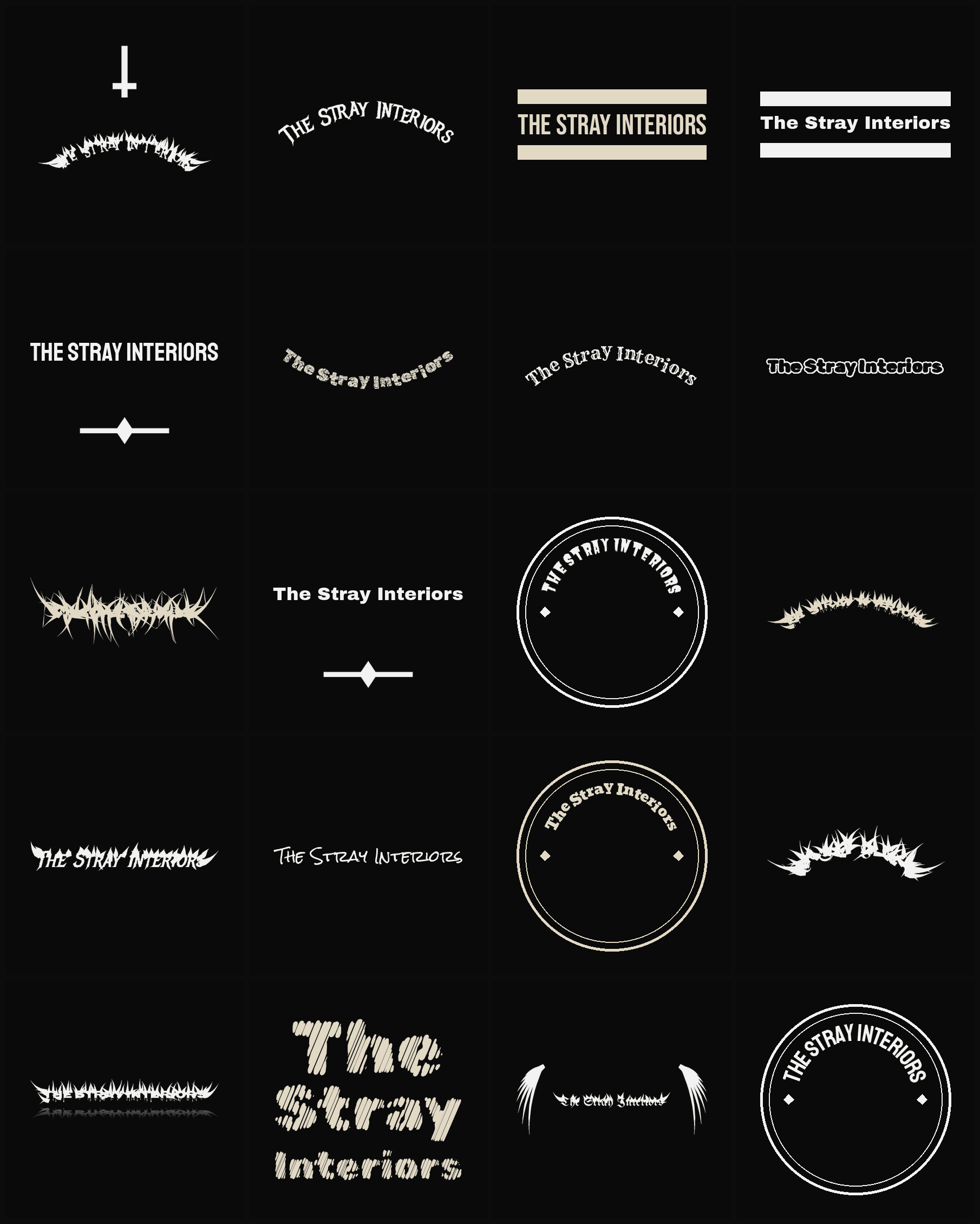 Twenty The Stray Interiors band logo ideas — different faces, treatments and spike settings