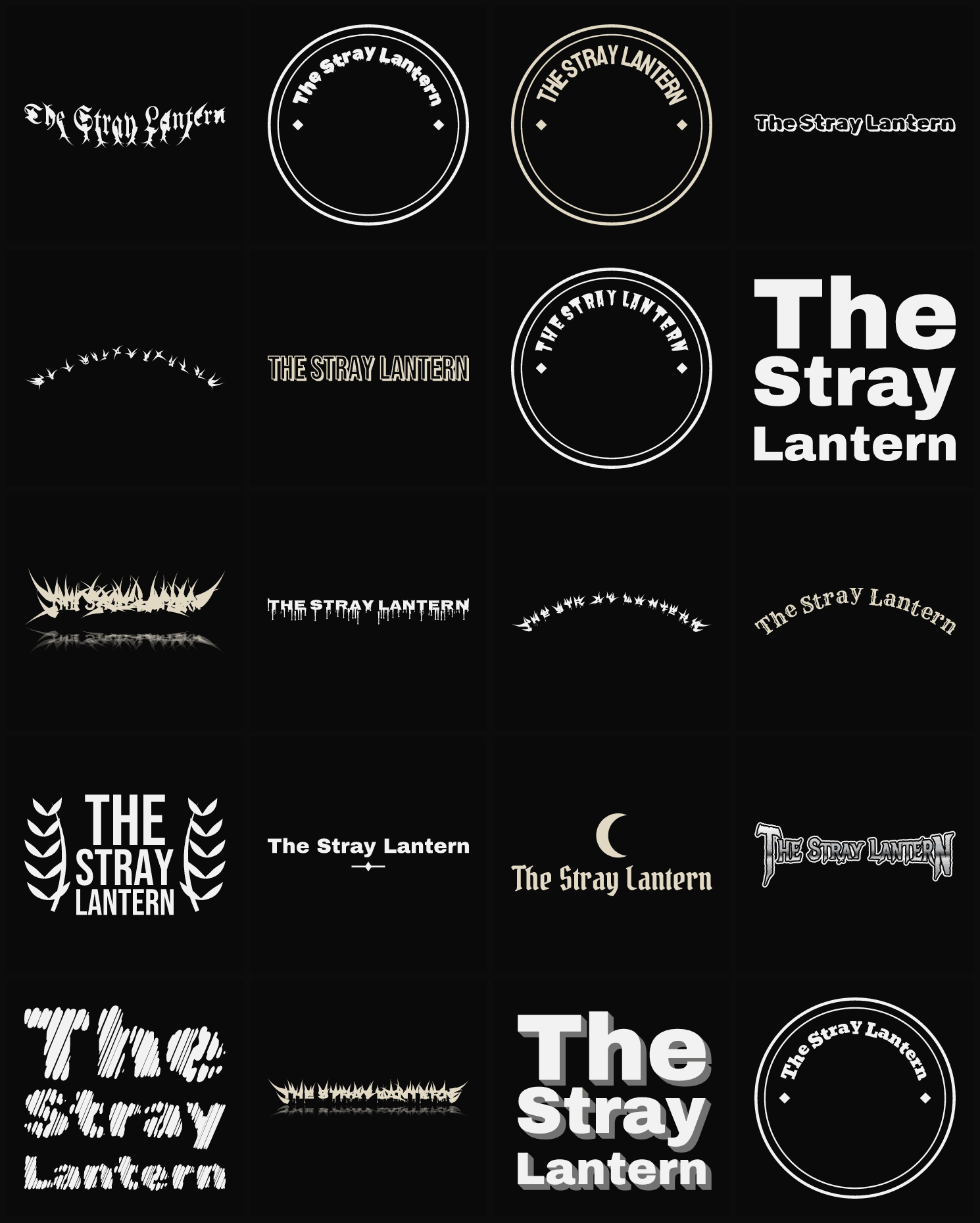 Twenty The Stray Lantern band logo ideas — different faces, treatments and spike settings