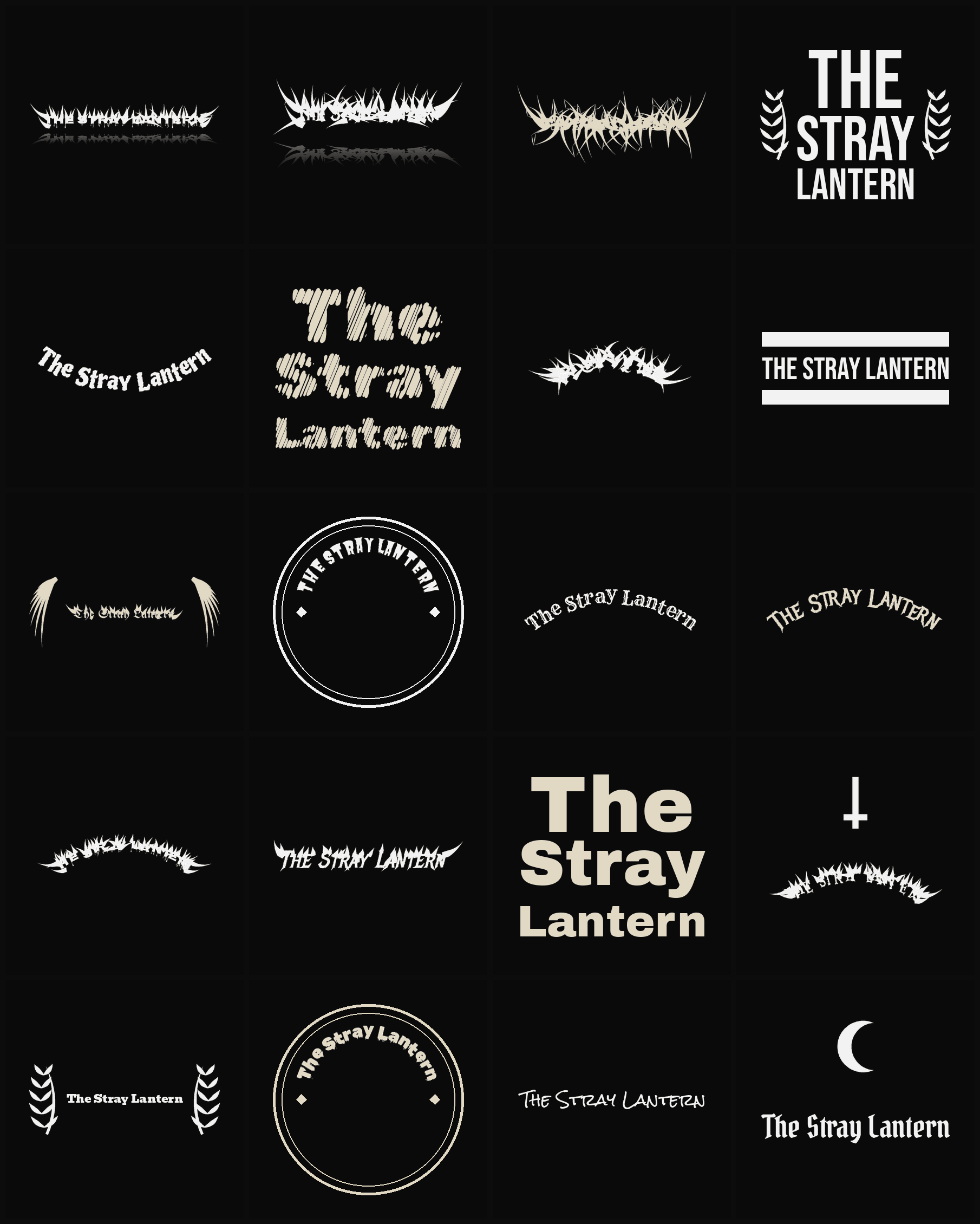 Twenty The Stray Lantern band logo ideas — different faces, treatments and spike settings