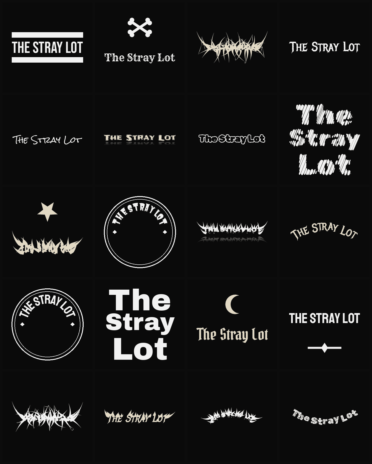 Twenty The Stray Lot band logo ideas — different faces, treatments and spike settings