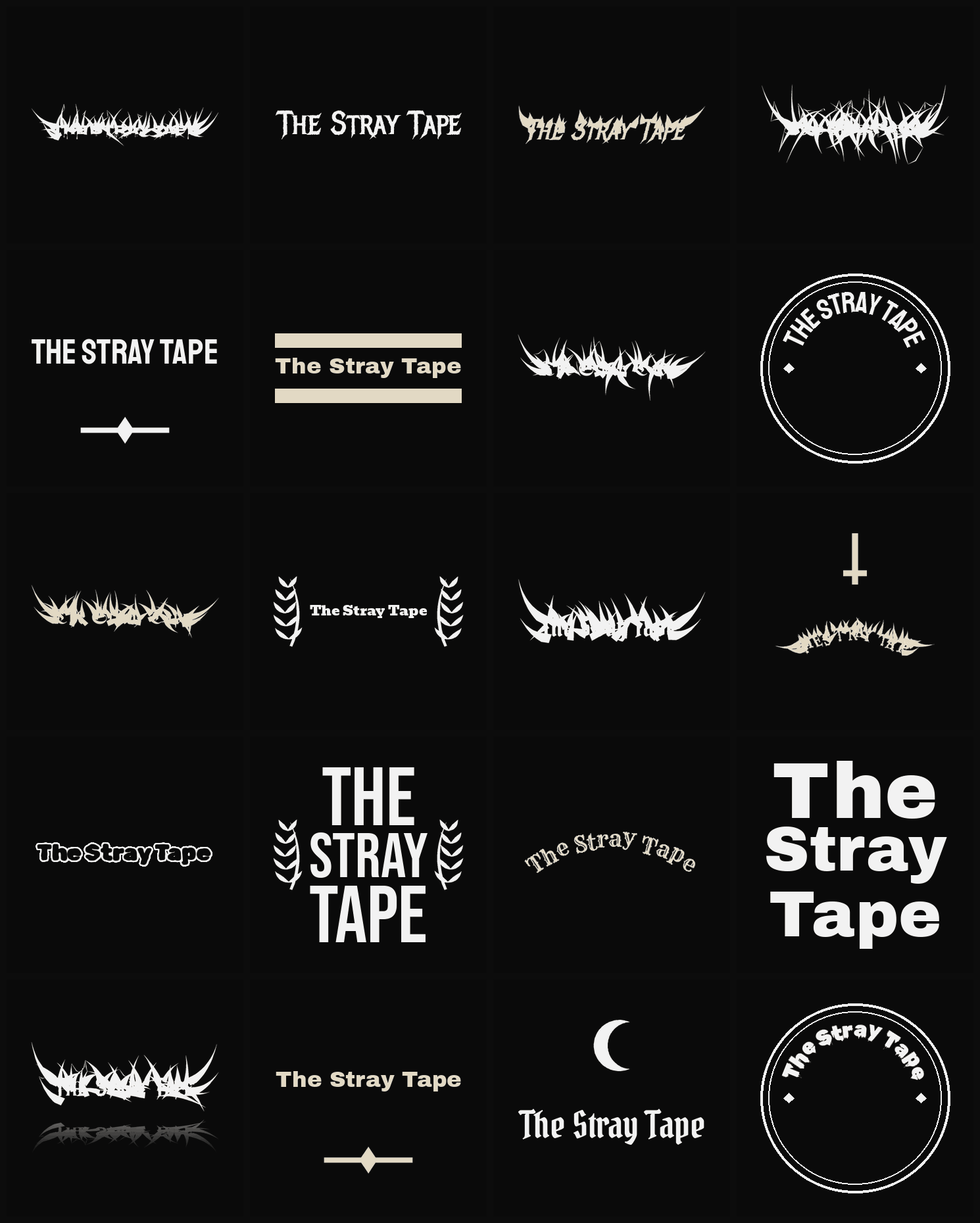 Twenty The Stray Tape band logo ideas — different faces, treatments and spike settings