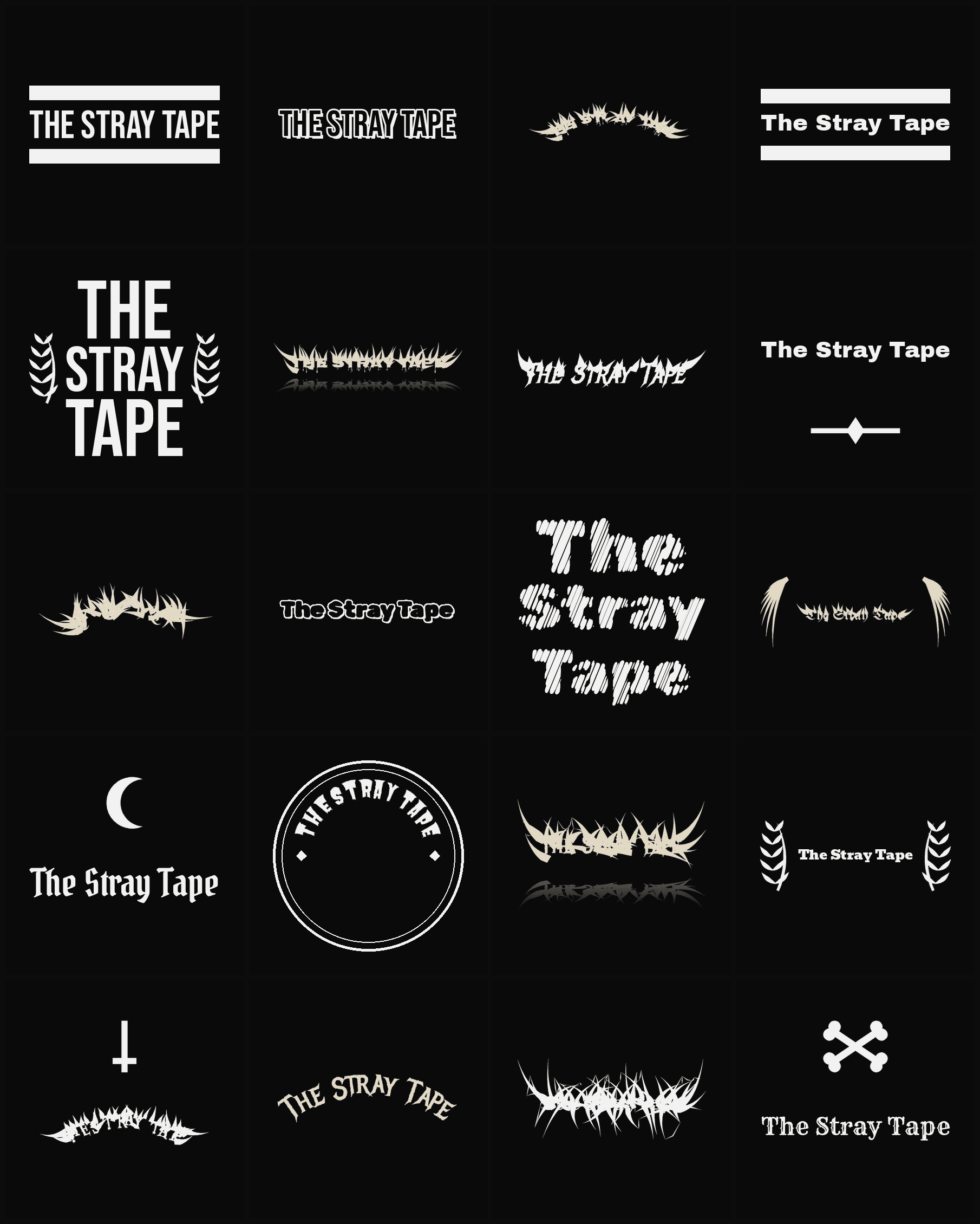 Twenty The Stray Tape band logo ideas — different faces, treatments and spike settings