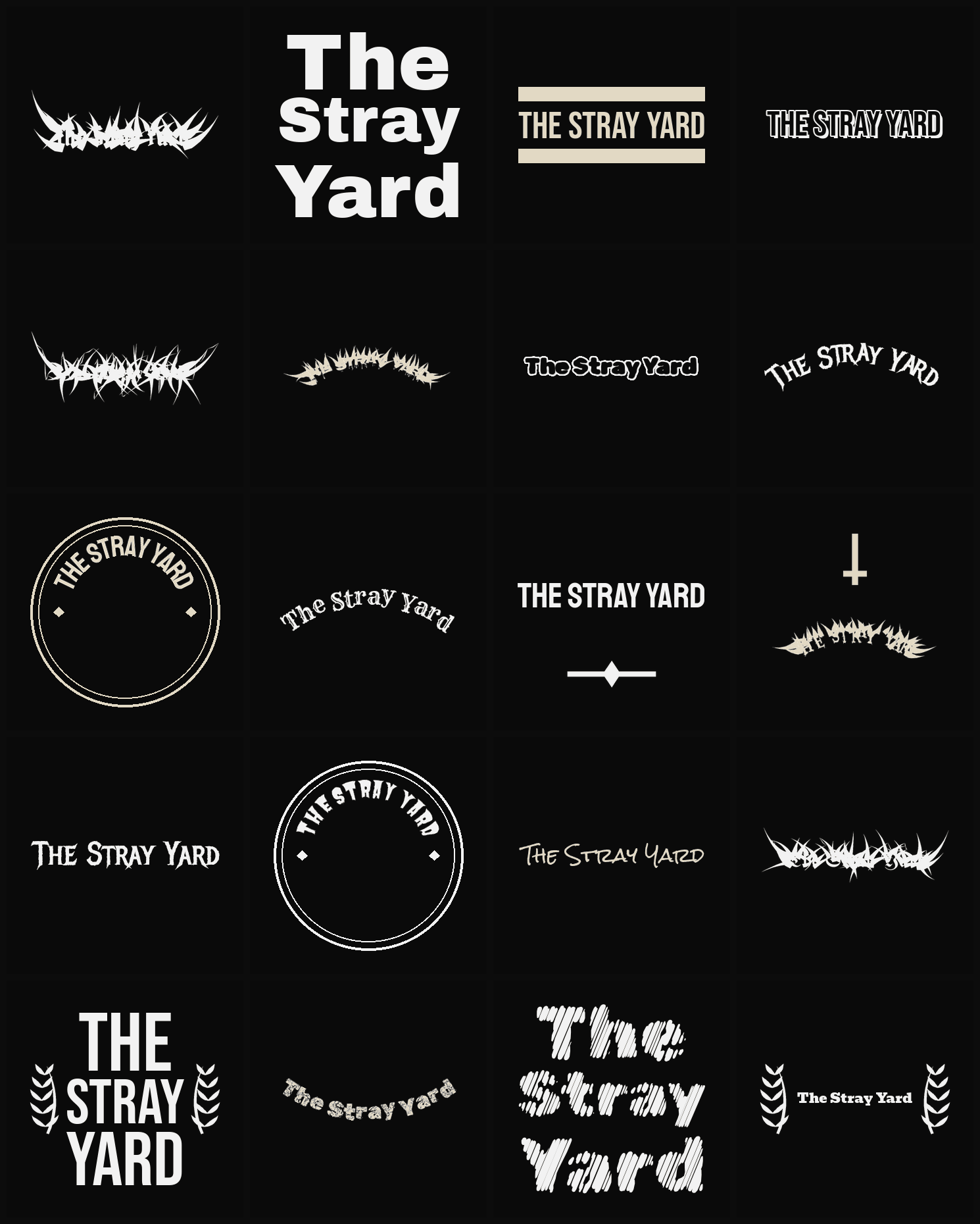 Twenty The Stray Yard band logo ideas — different faces, treatments and spike settings