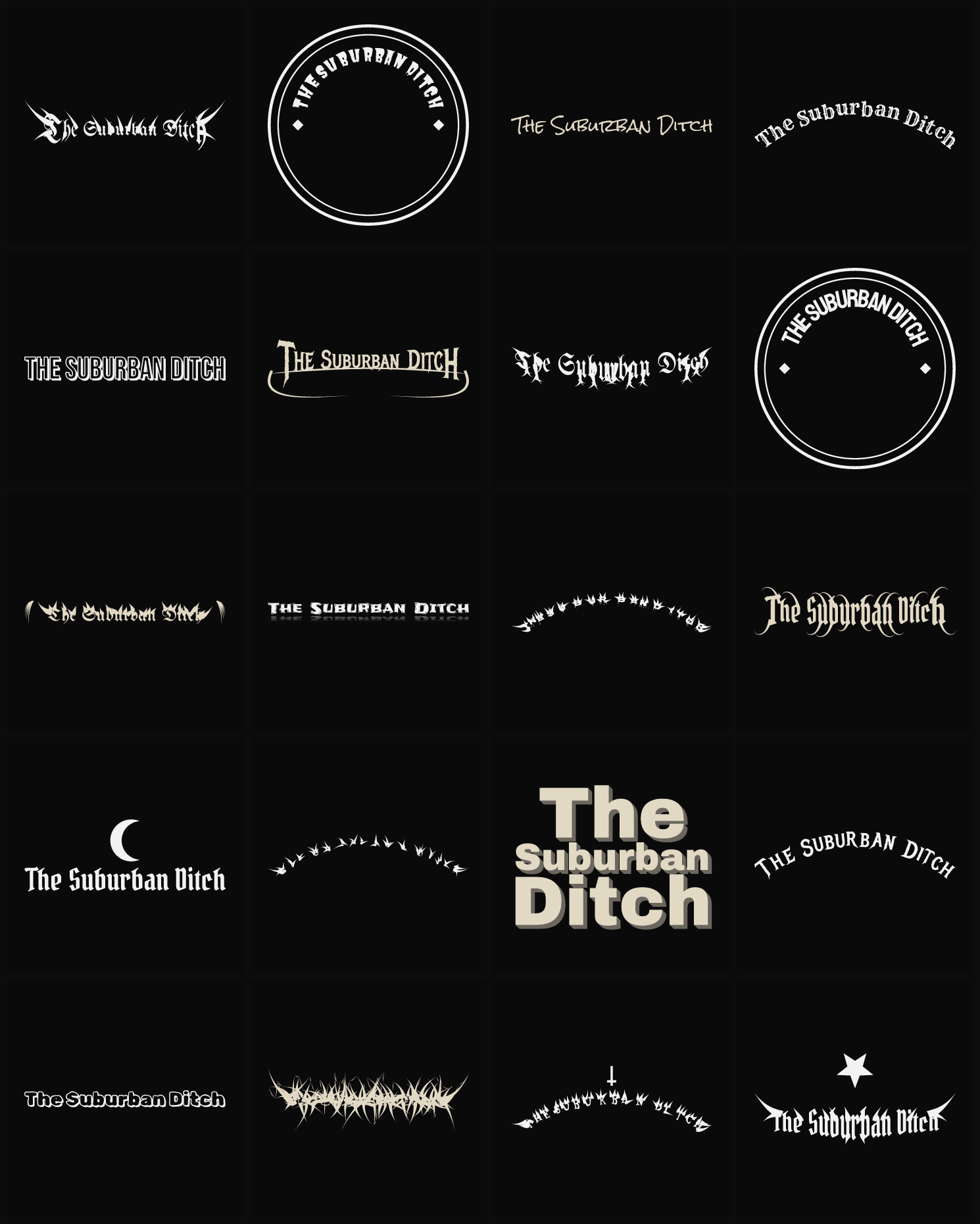 Twenty The Suburban Ditch band logo ideas — different faces, treatments and spike settings