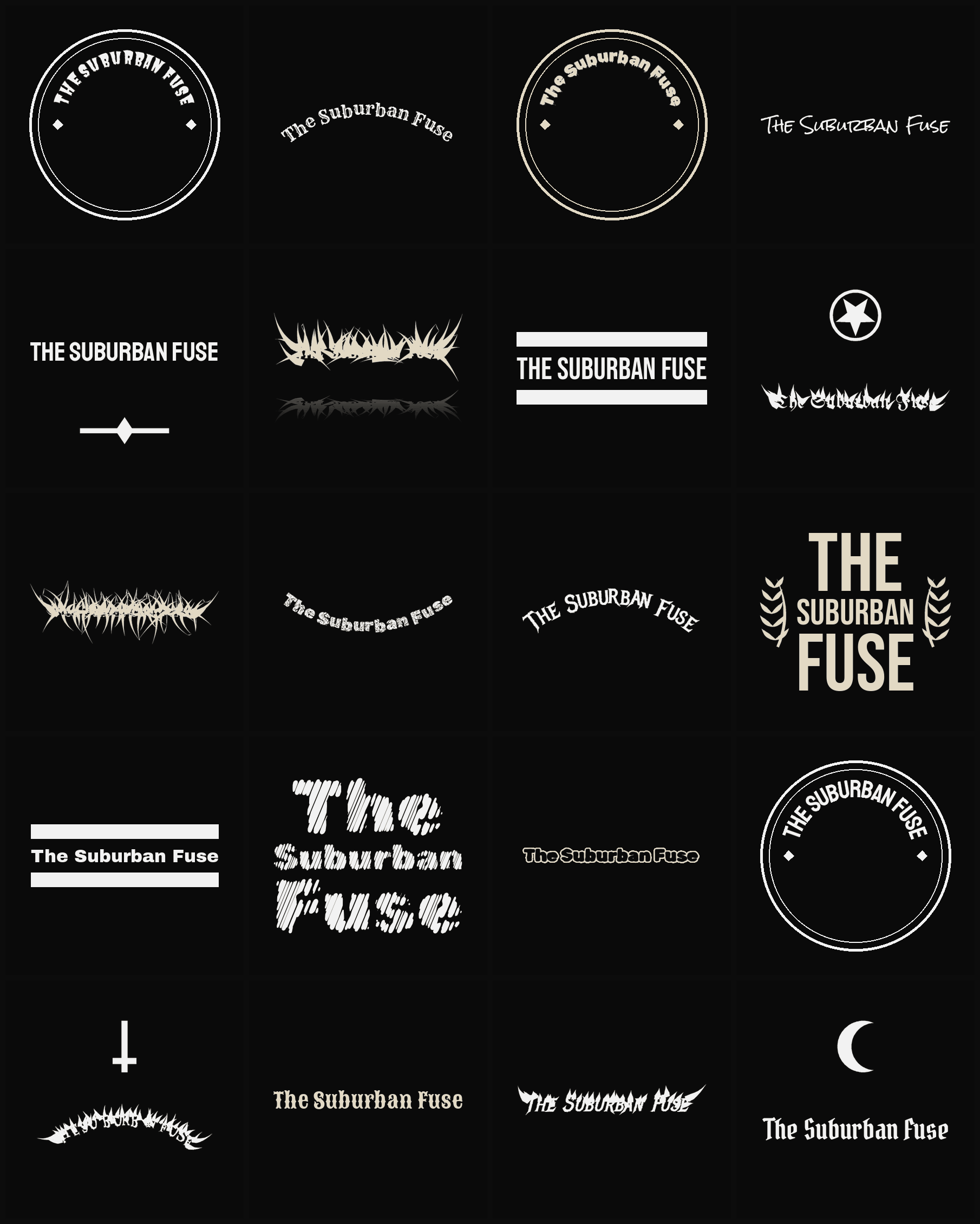 Twenty The Suburban Fuse band logo ideas — different faces, treatments and spike settings