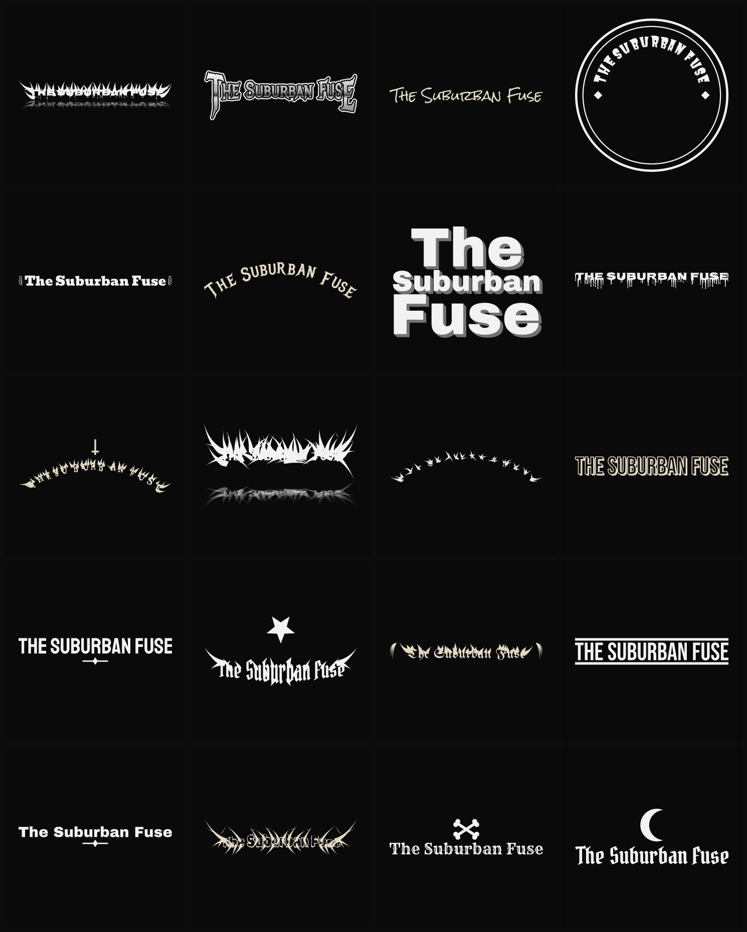 Twenty The Suburban Fuse band logo ideas — different faces, treatments and spike settings
