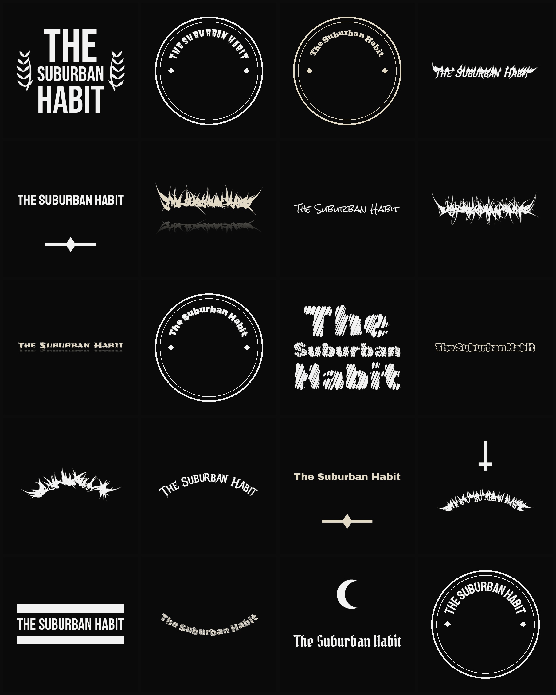 Twenty The Suburban Habit band logo ideas — different faces, treatments and spike settings