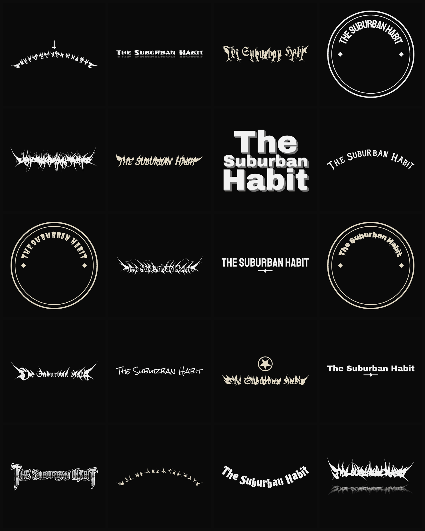 Twenty The Suburban Habit band logo ideas — different faces, treatments and spike settings