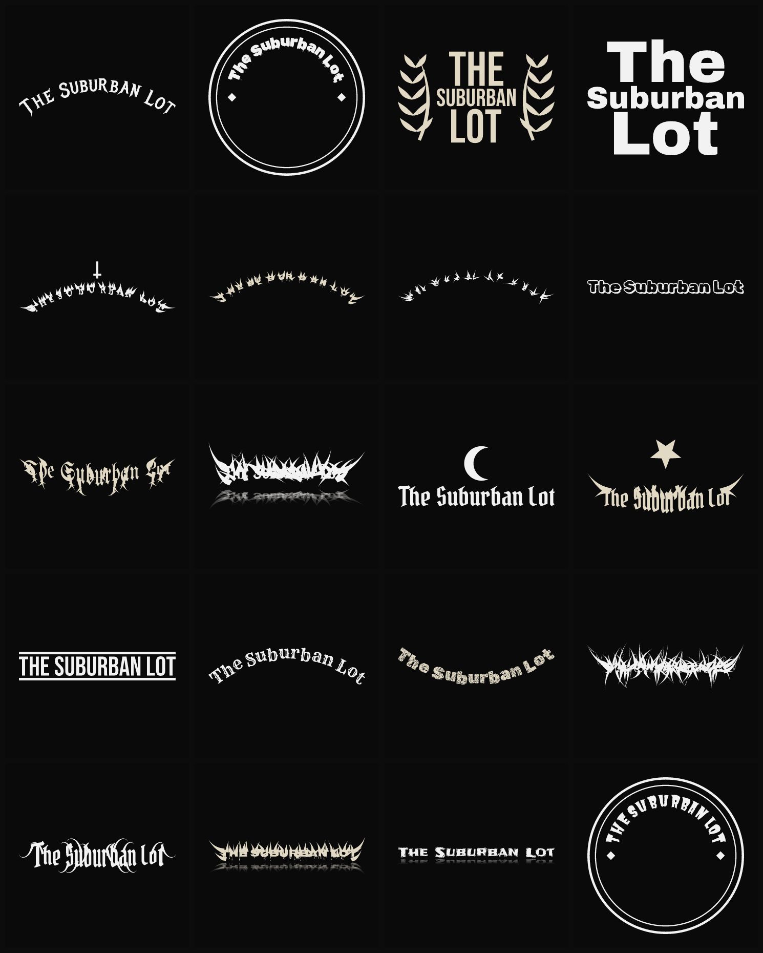 Twenty The Suburban Lot band logo ideas — different faces, treatments and spike settings