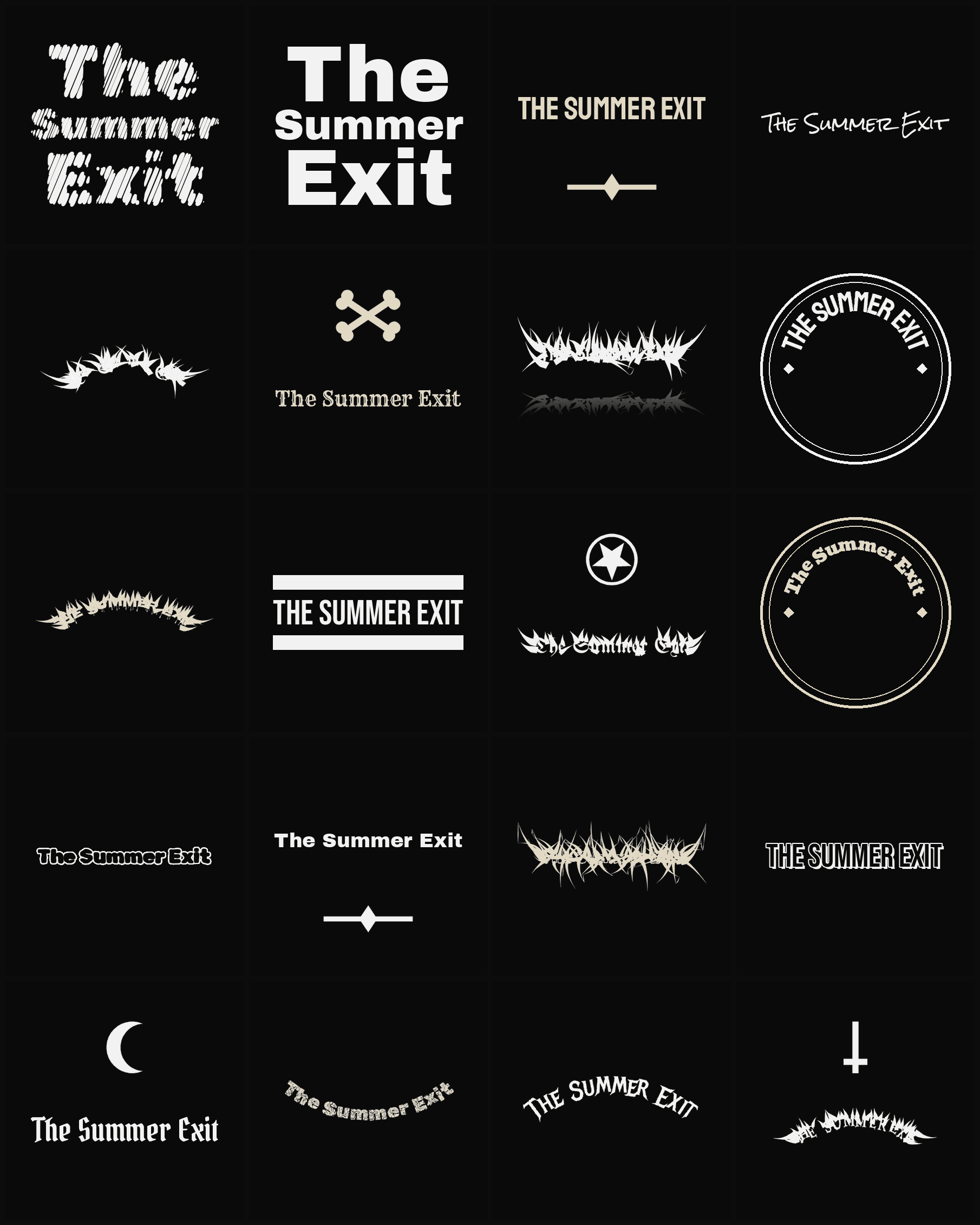 Twenty The Summer Exit band logo ideas — different faces, treatments and spike settings