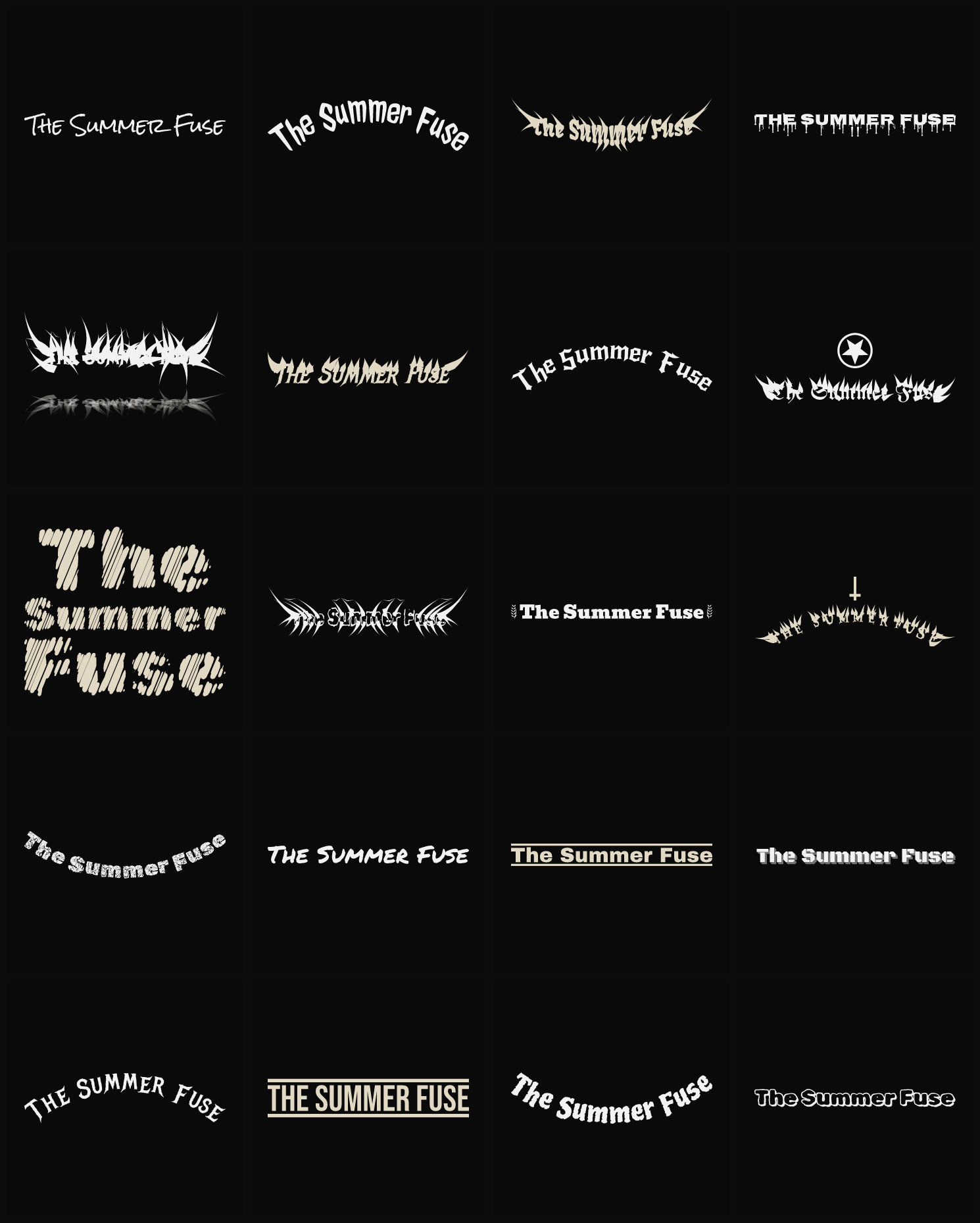 Twenty The Summer Fuse band logo ideas — different faces, treatments and spike settings