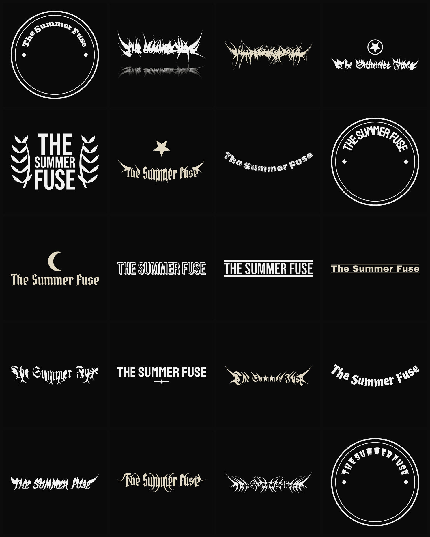 Twenty The Summer Fuse band logo ideas — different faces, treatments and spike settings